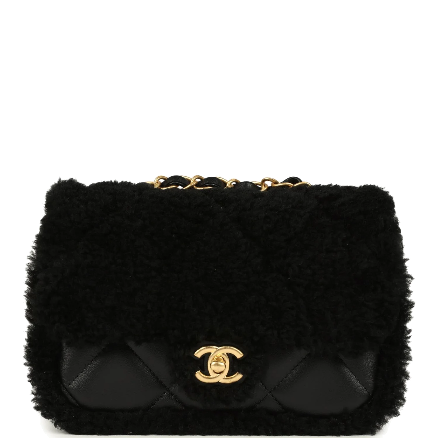 Chanel Mini Shearling Flap Bag Black Lambskin — фото 2