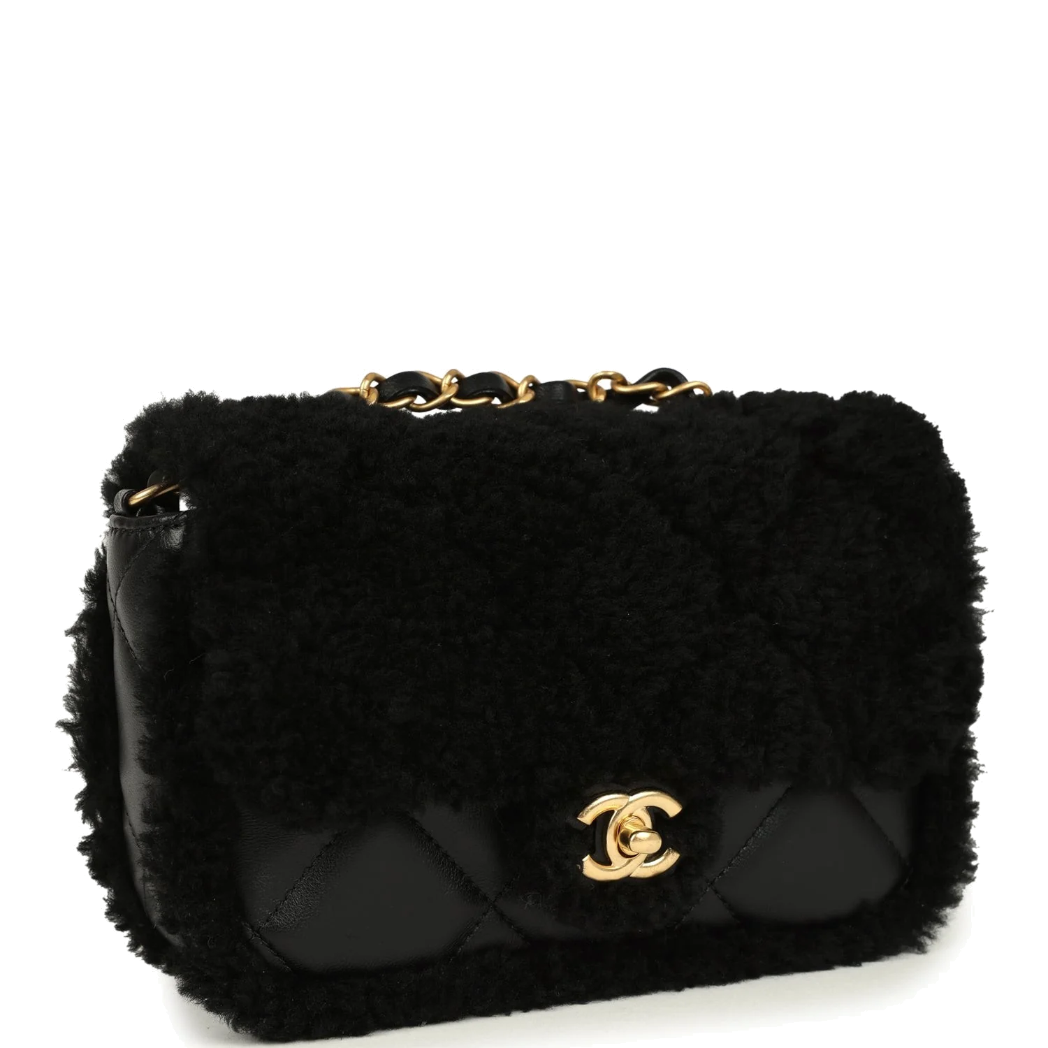 Chanel Mini Shearling Flap Bag Black Lambskin — фото 3