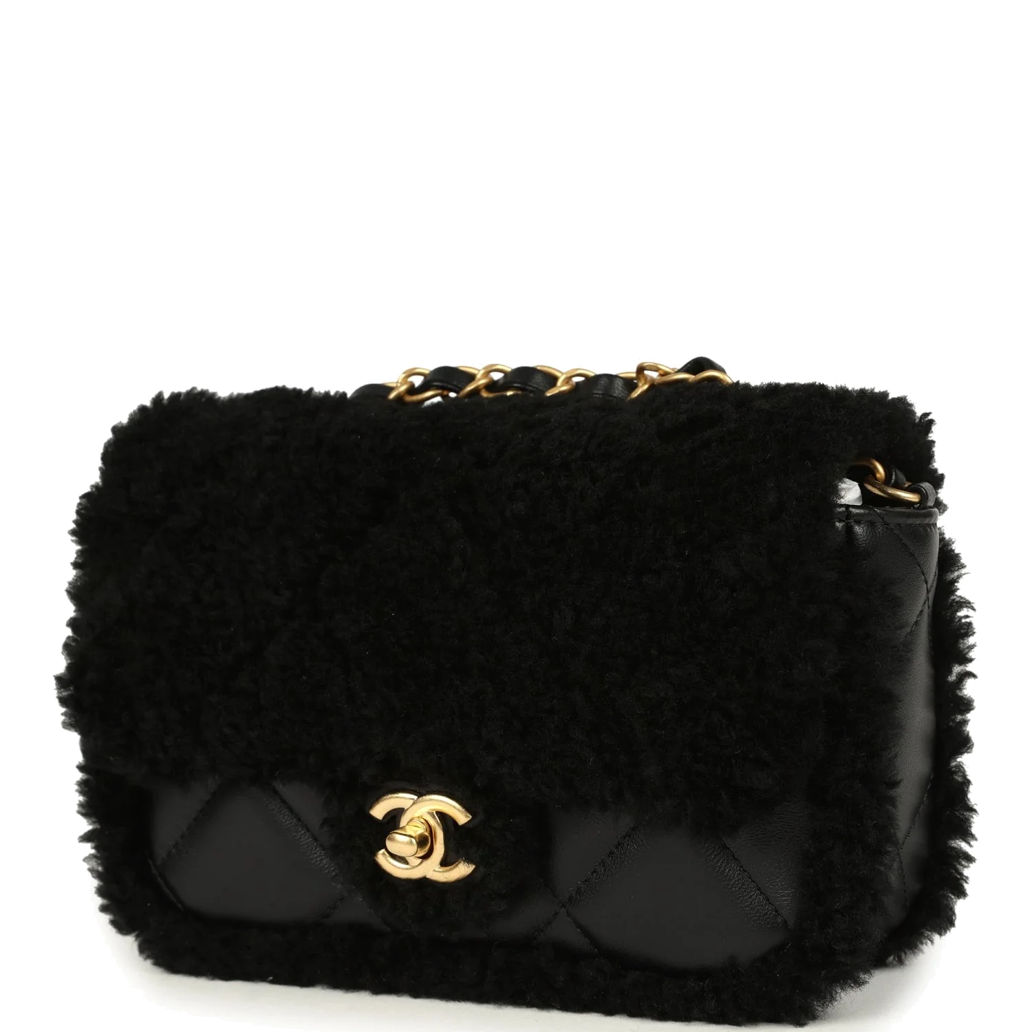 Chanel Mini Shearling Flap Bag Black Lambskin — фото 6