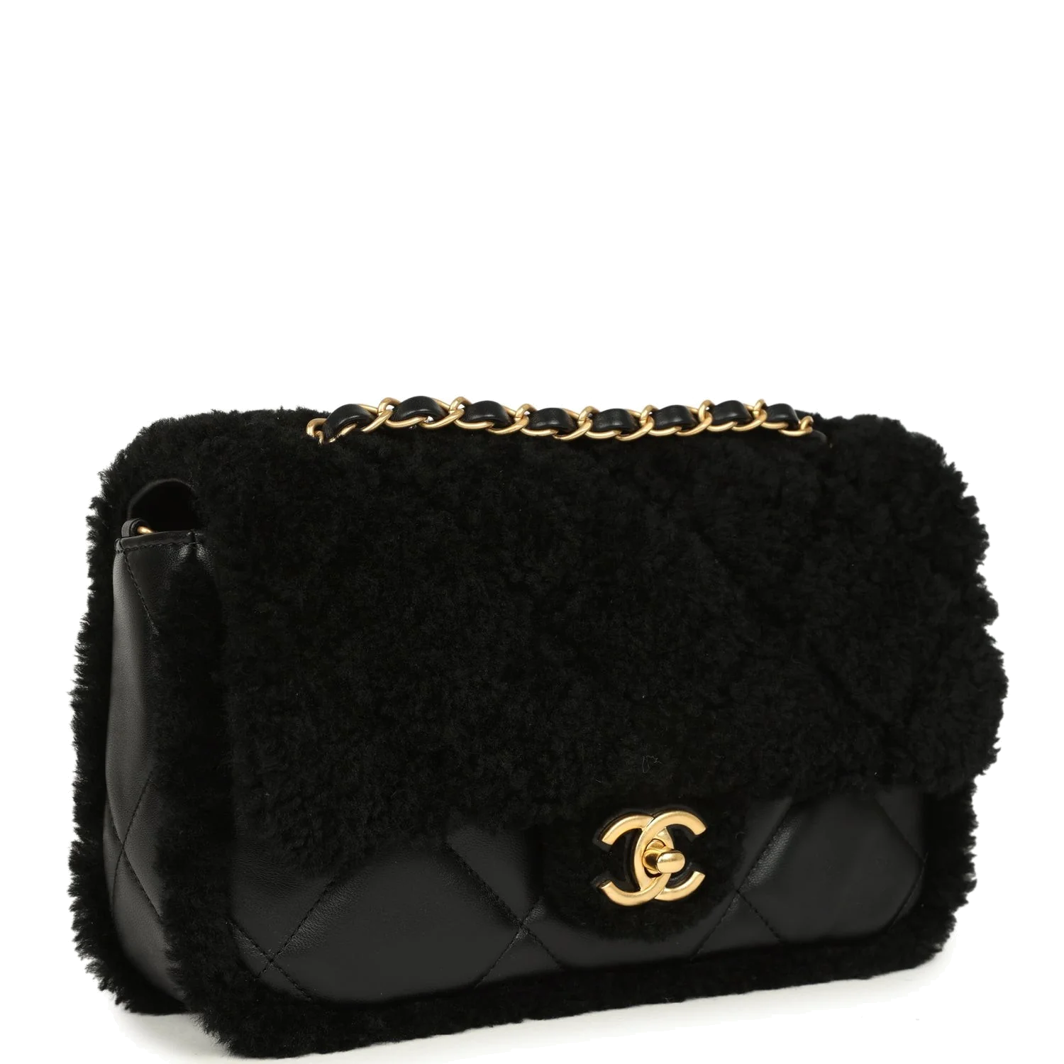 Chanel Medium Shearling Flap Bag Black Lambskin — фото 3