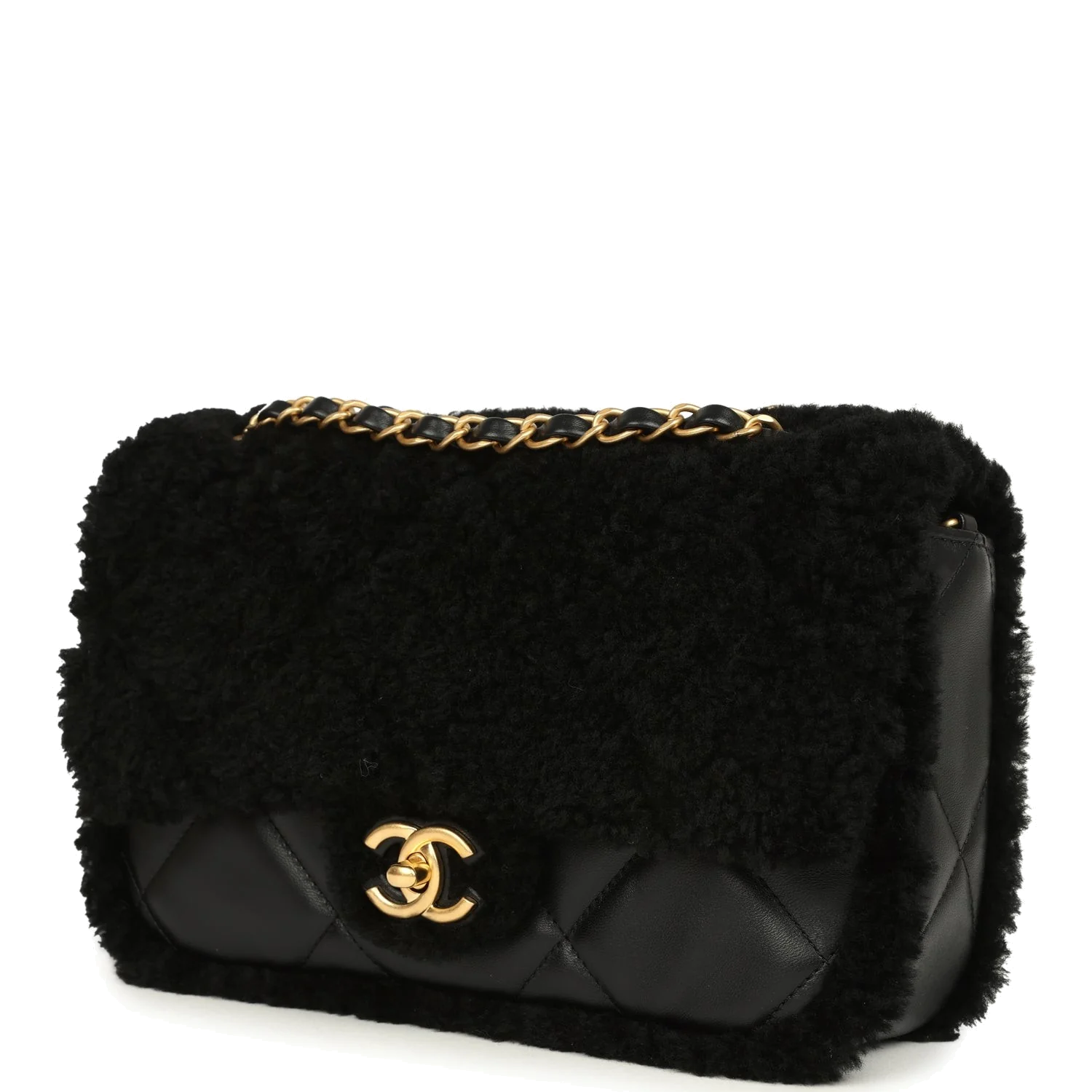 Chanel Medium Shearling Flap Bag Black Lambskin — фото 6