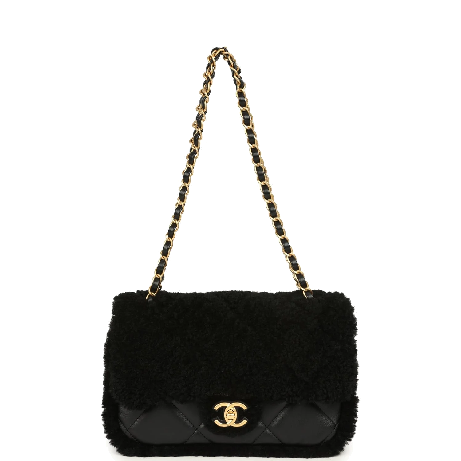 Chanel Medium Shearling Flap Bag Black Lambskin — фото 8