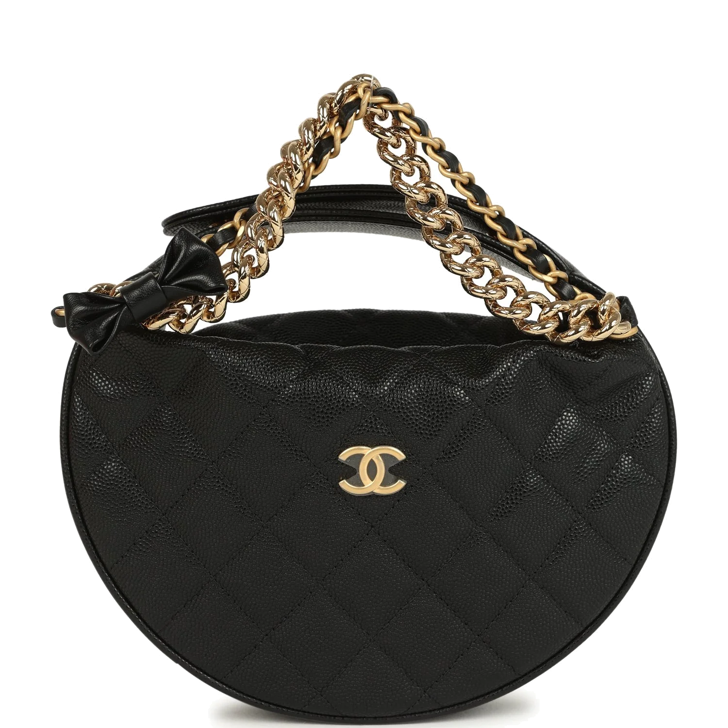 Chanel Mini Round Hobo Pouch Bag Black Shiny Caviar — фото 2