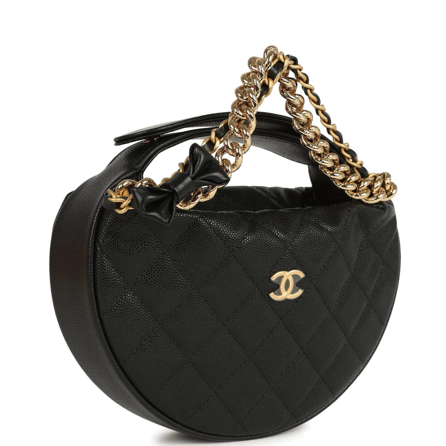 Chanel Mini Round Hobo Pouch Bag Black Shiny Caviar — фото 3