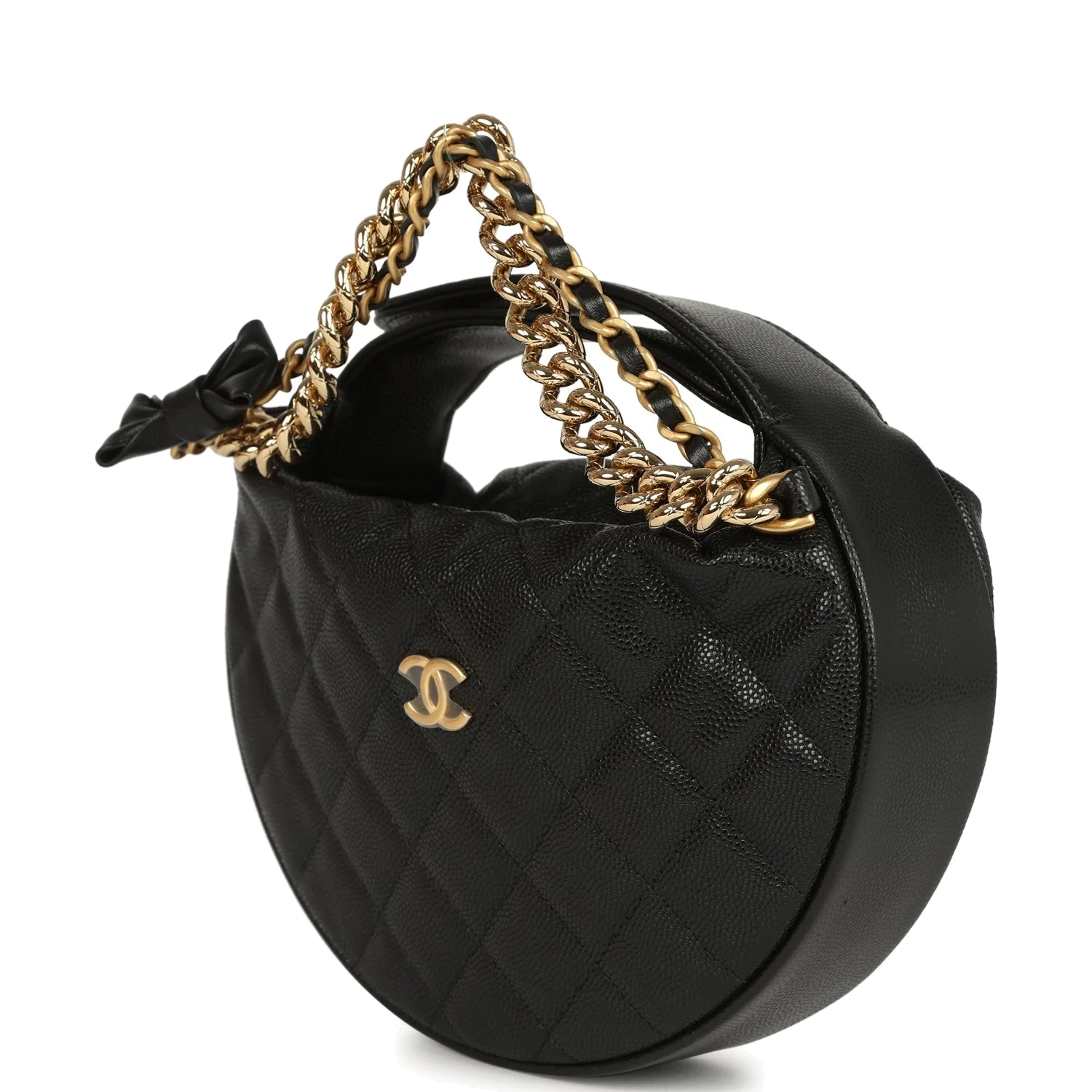 Chanel Mini Round Hobo Pouch Bag Black Shiny Caviar — фото 4