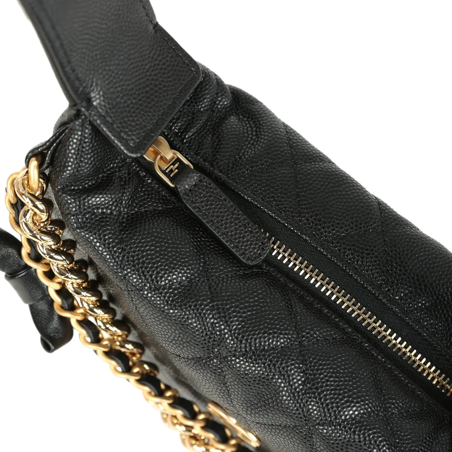 Chanel Mini Round Hobo Pouch Bag Black Shiny Caviar — фото 8