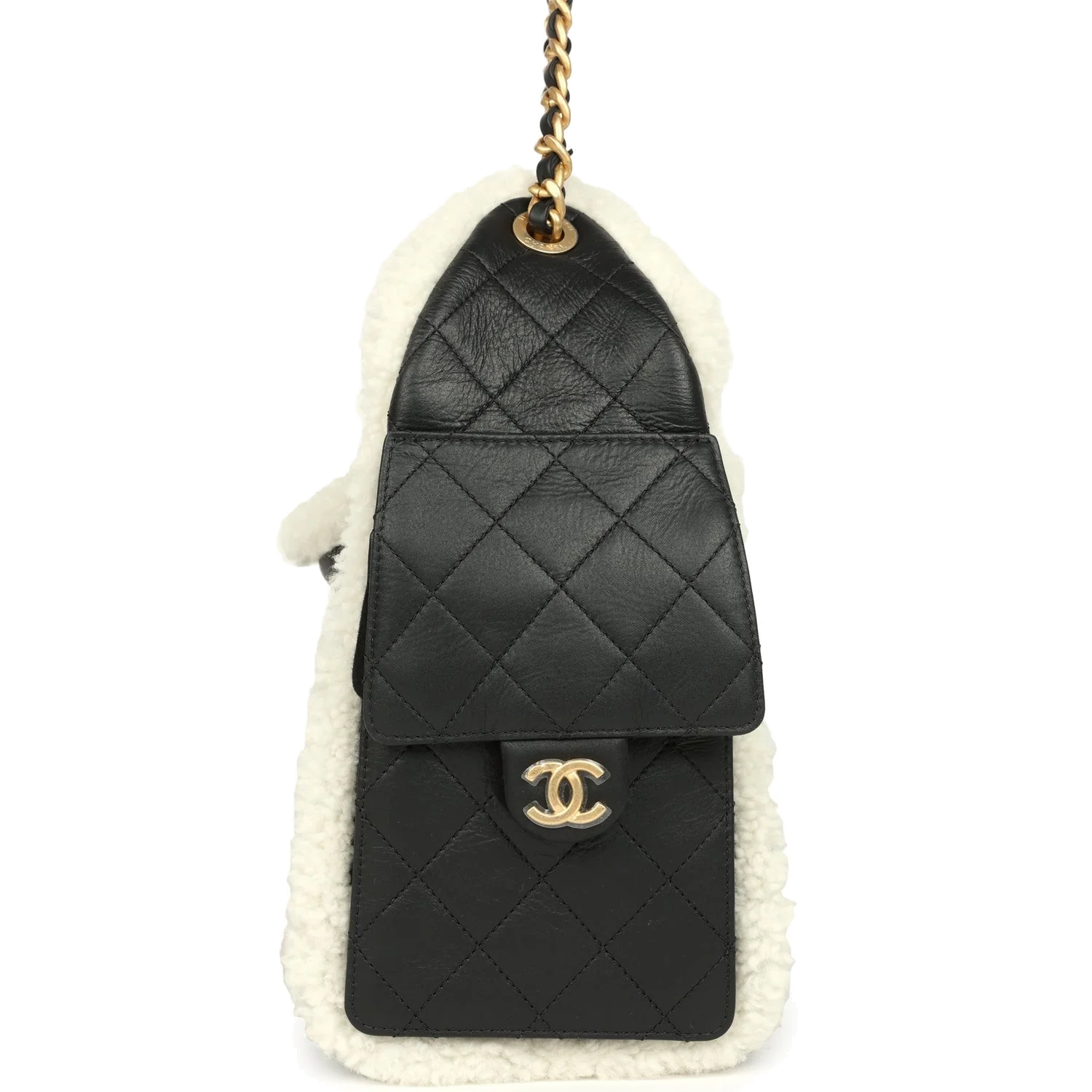 Chanel Small 25 Hobo Bag Black Crumpled Sheepskin and White Shearling — фото 4