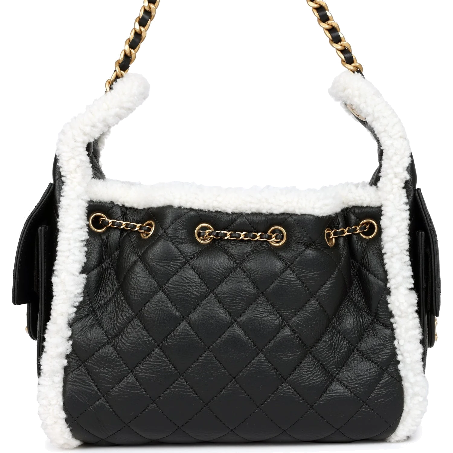Chanel Small 25 Hobo Bag Black Crumpled Sheepskin and White Shearling — фото 5