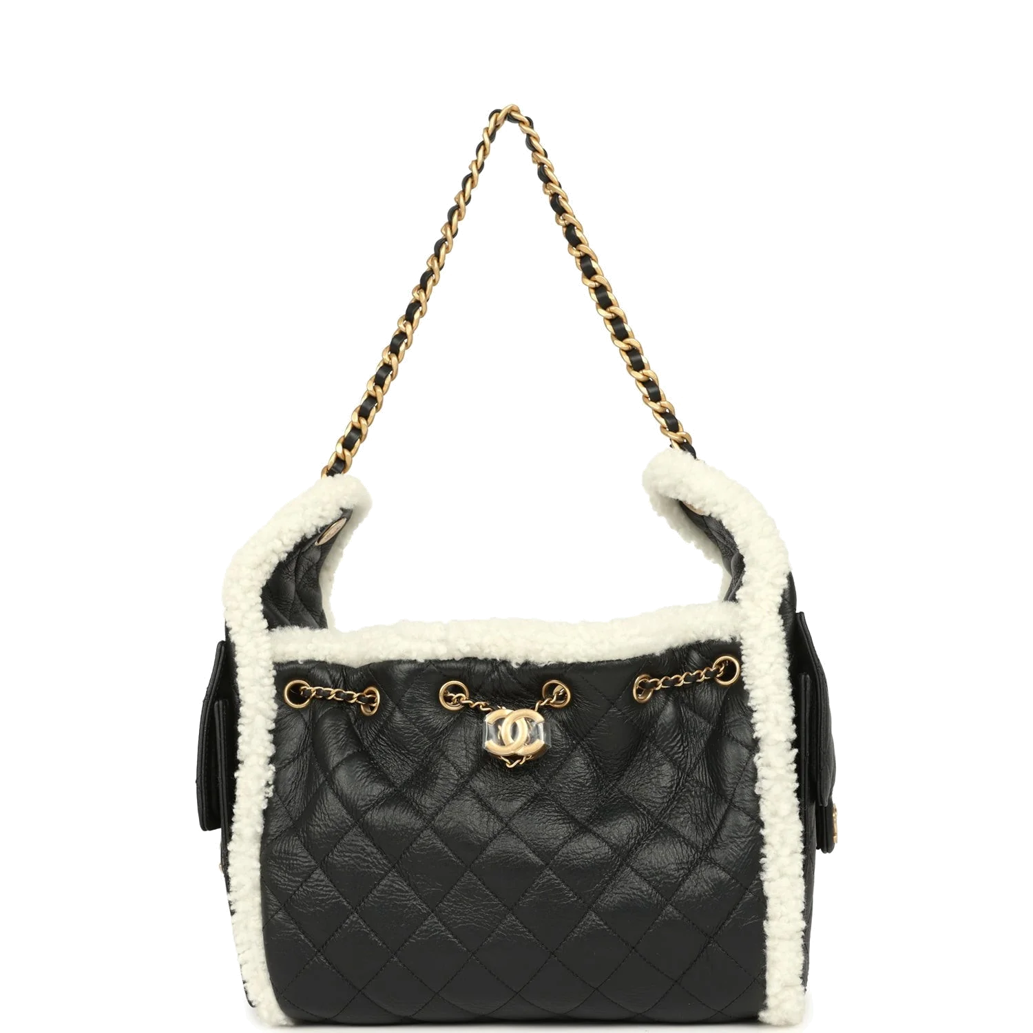 Chanel Small 25 Hobo Bag Black Crumpled Sheepskin and White Shearling — фото 7