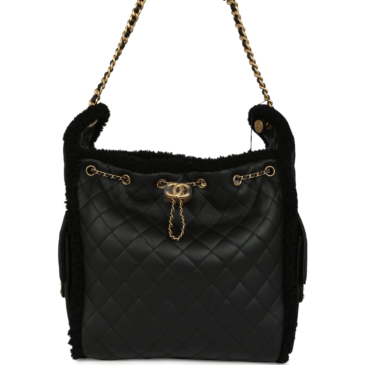 Chanel Medium 25 Hobo Bag Black Crumpled Sheepskin and Shearling