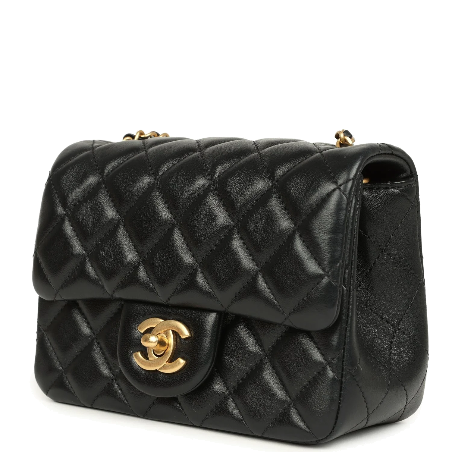 Chanel Mini Pearl Crush Square Flap Bag Black Shiny Lambskin — фото 6