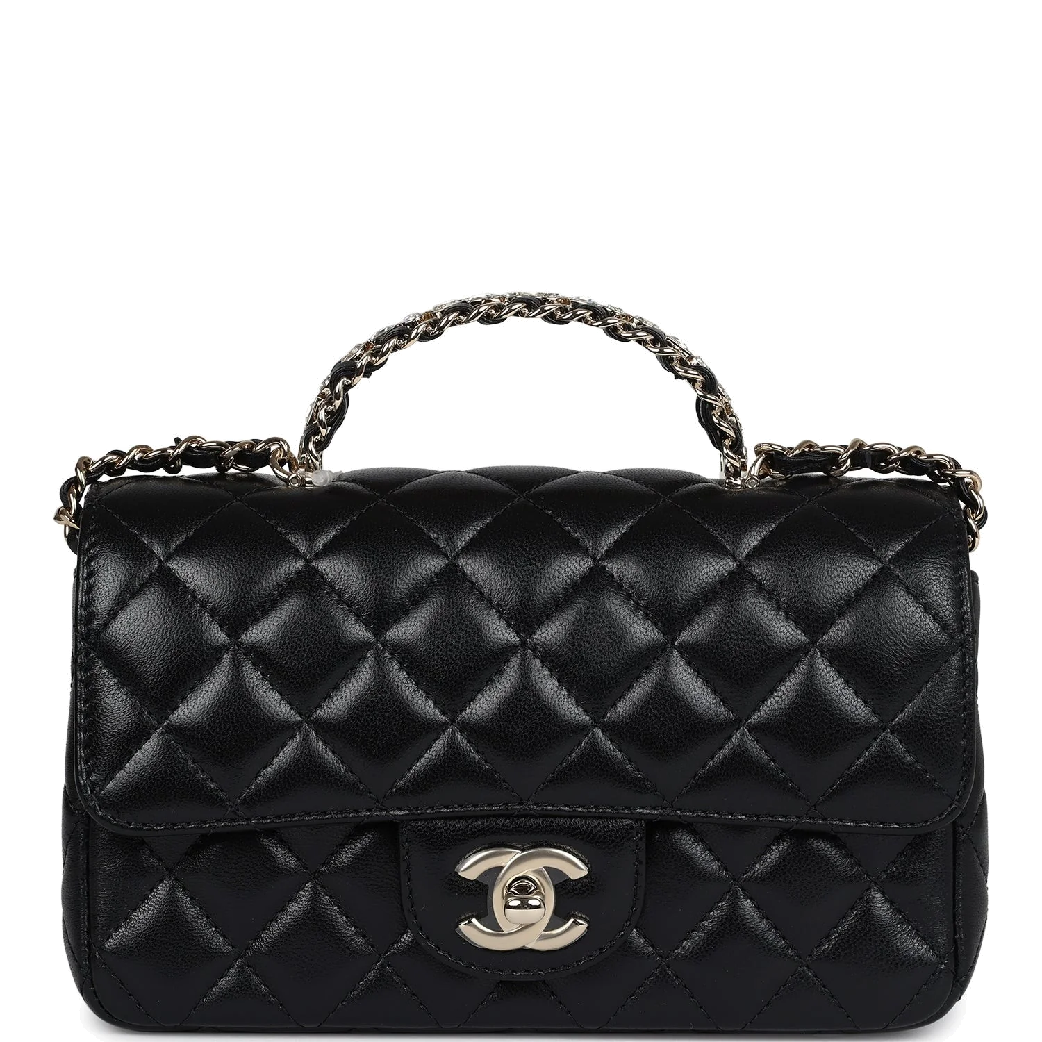 Chanel Mini Rectangular Crystal Top Handle Flap Bag Black Lambskin — фото 2