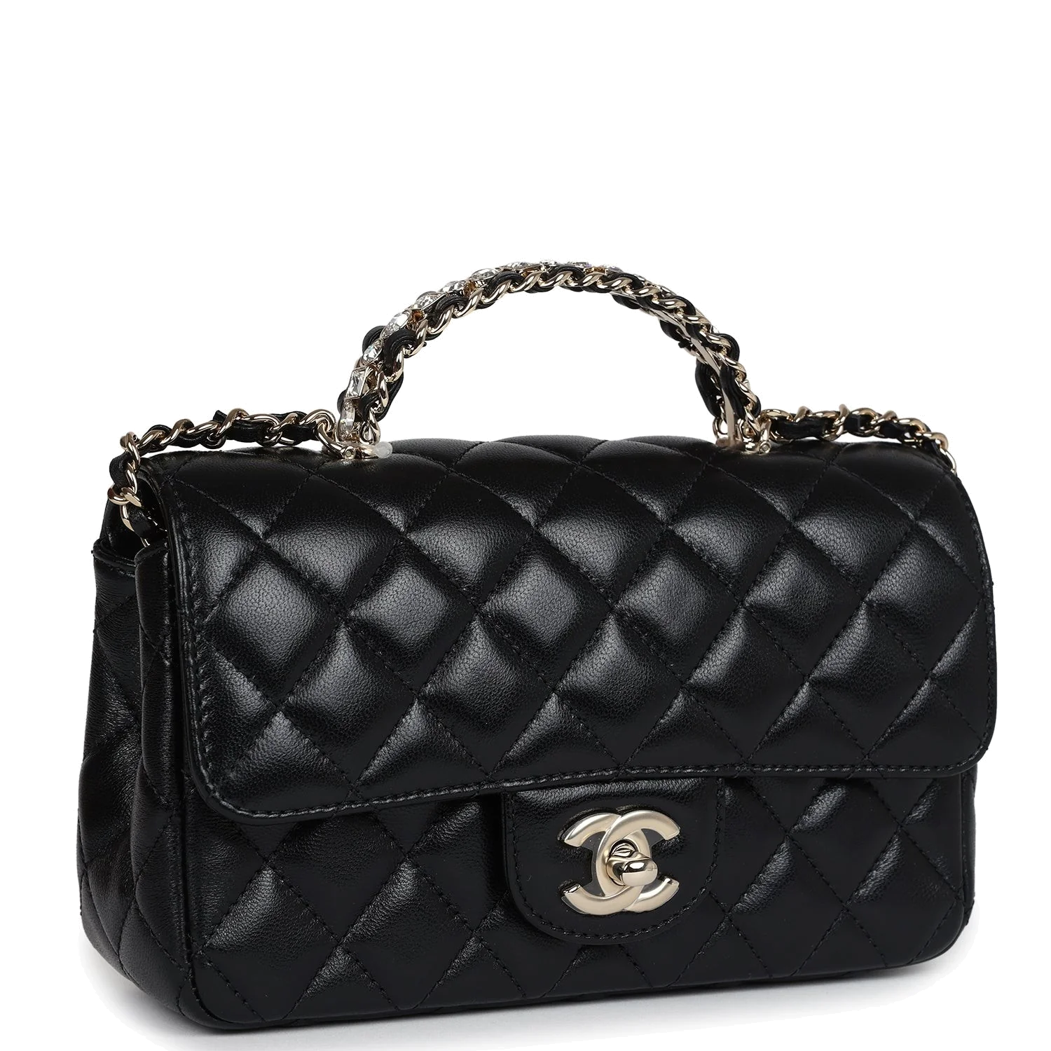 Chanel Mini Rectangular Crystal Top Handle Flap Bag Black Lambskin — фото 3