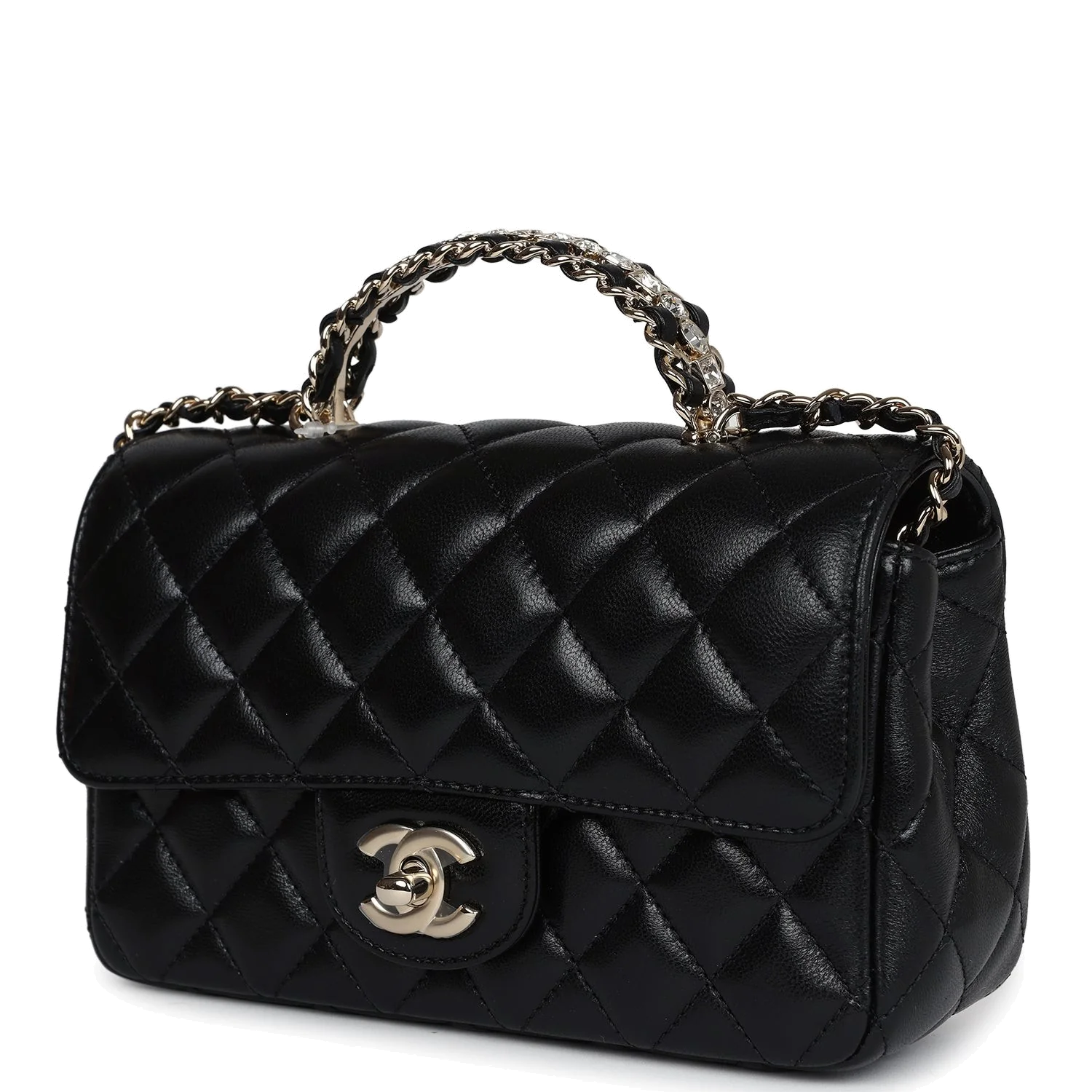 Chanel Mini Rectangular Crystal Top Handle Flap Bag Black Lambskin — фото 6