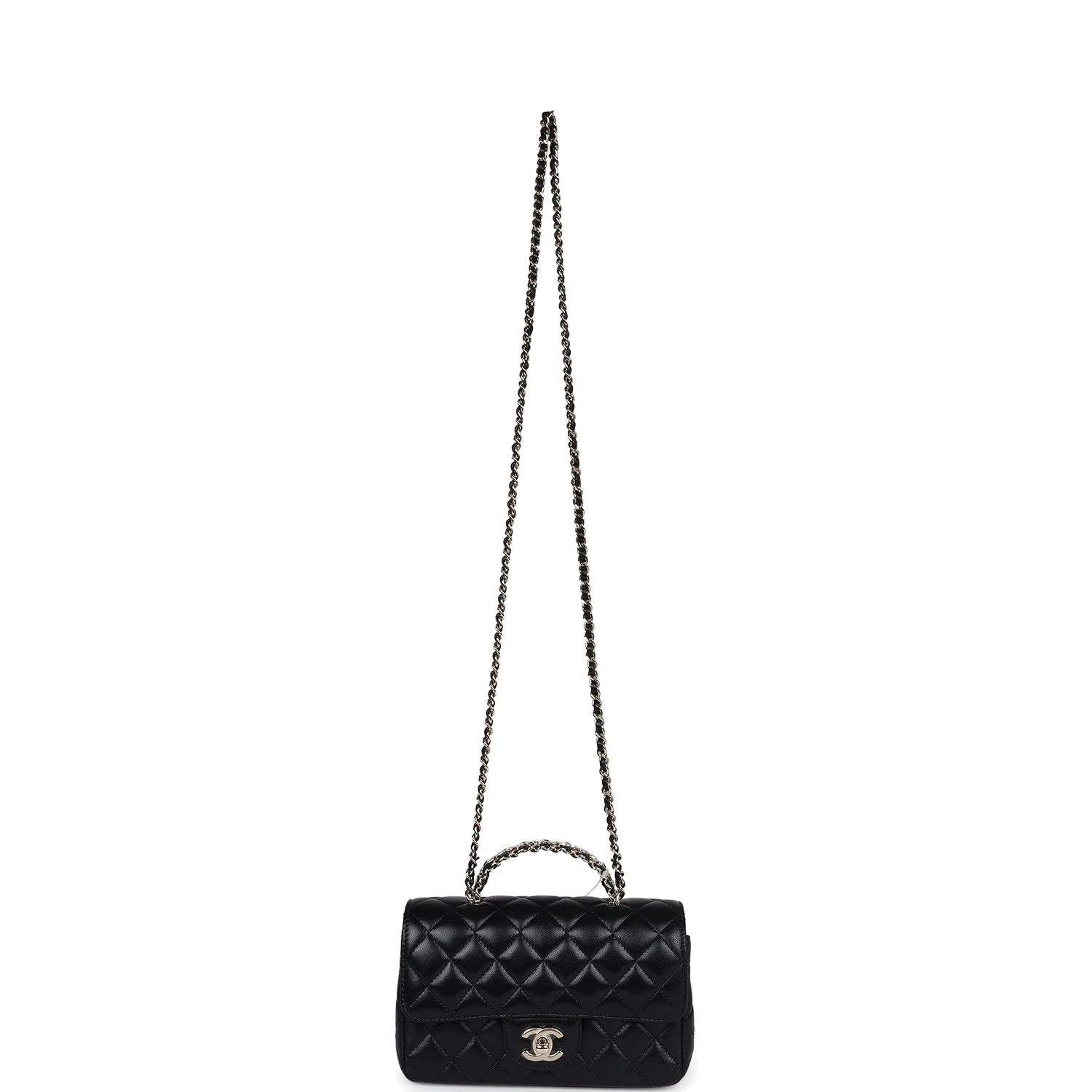 Chanel Mini Rectangular Crystal Top Handle Flap Bag Black Lambskin — фото 8