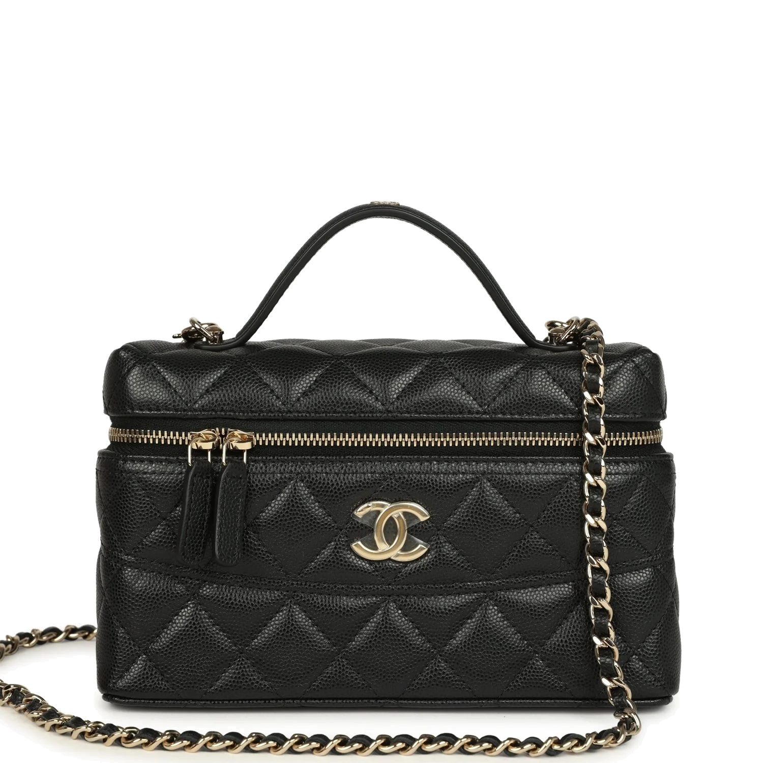 Chanel Top Handle Long Vanity Case with Chain Black Shiny Caviar — фото 2