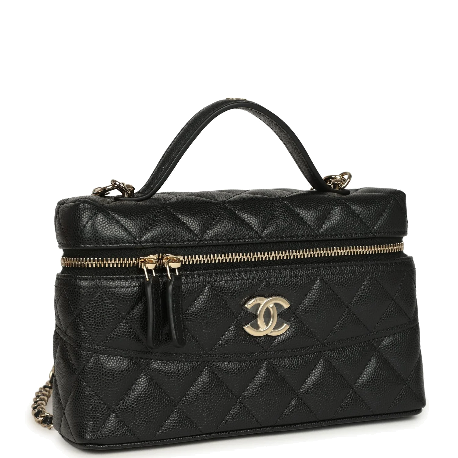 Chanel Top Handle Long Vanity Case with Chain Black Shiny Caviar — фото 3