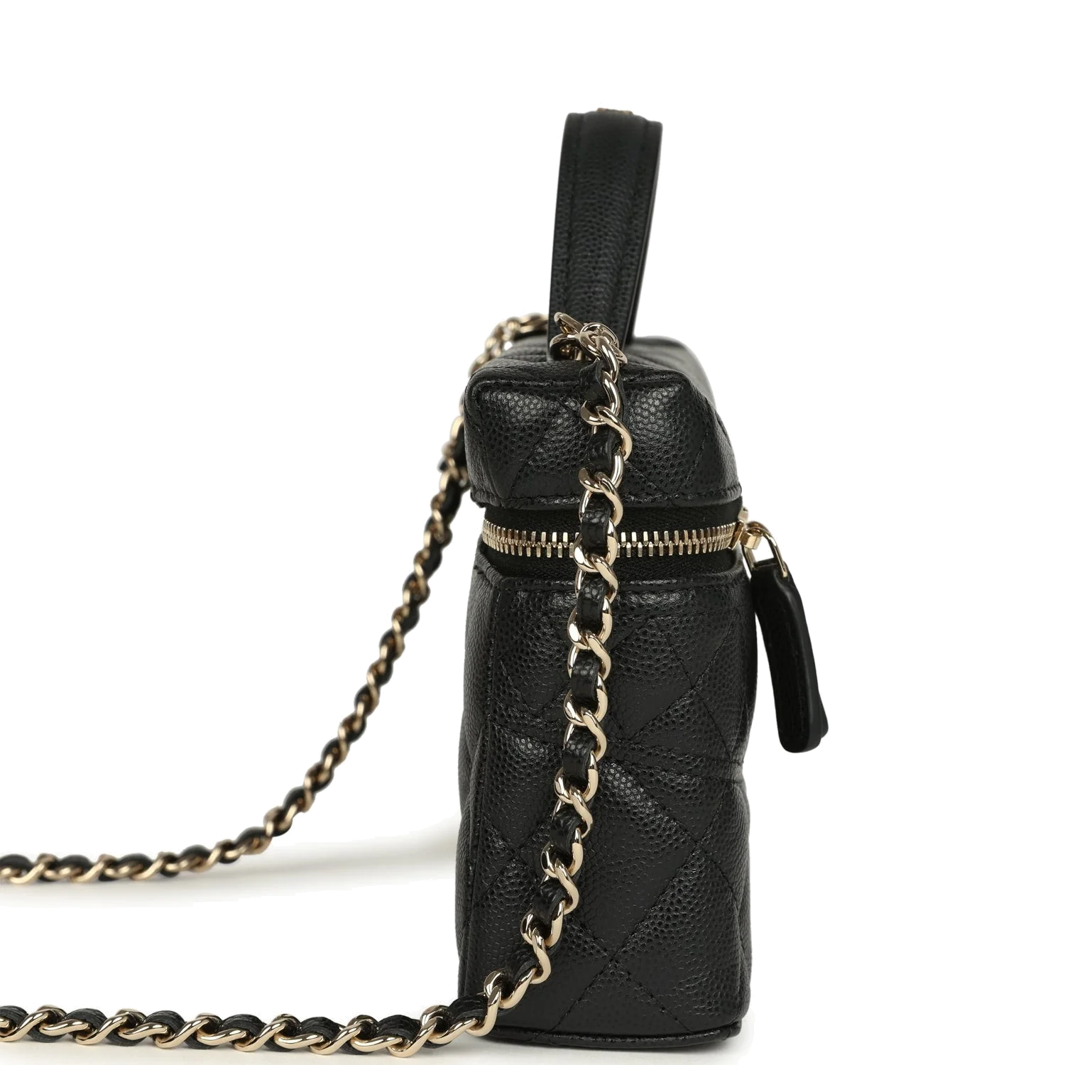 Chanel Top Handle Long Vanity Case with Chain Black Shiny Caviar — фото 4