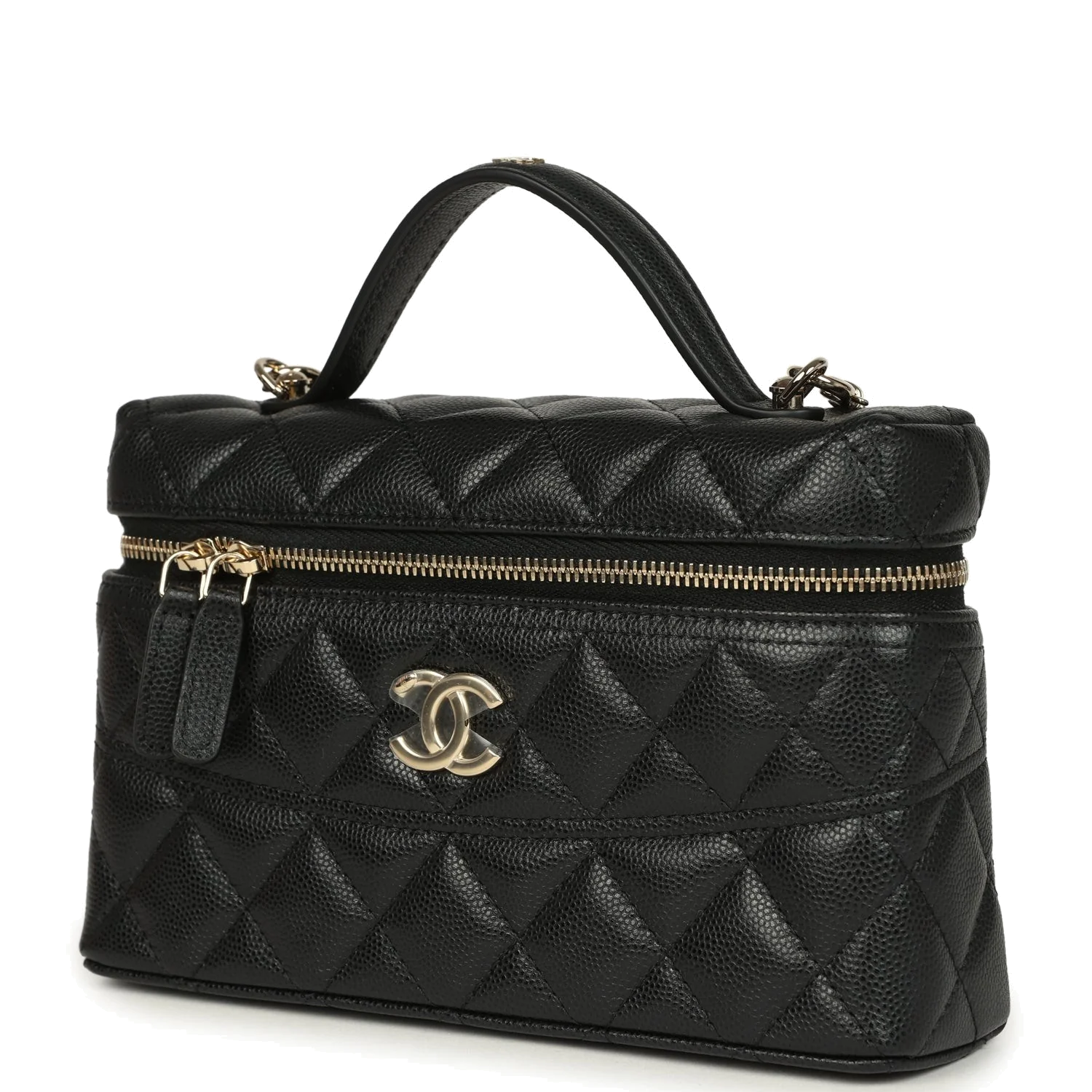 Chanel Top Handle Long Vanity Case with Chain Black Shiny Caviar — фото 6