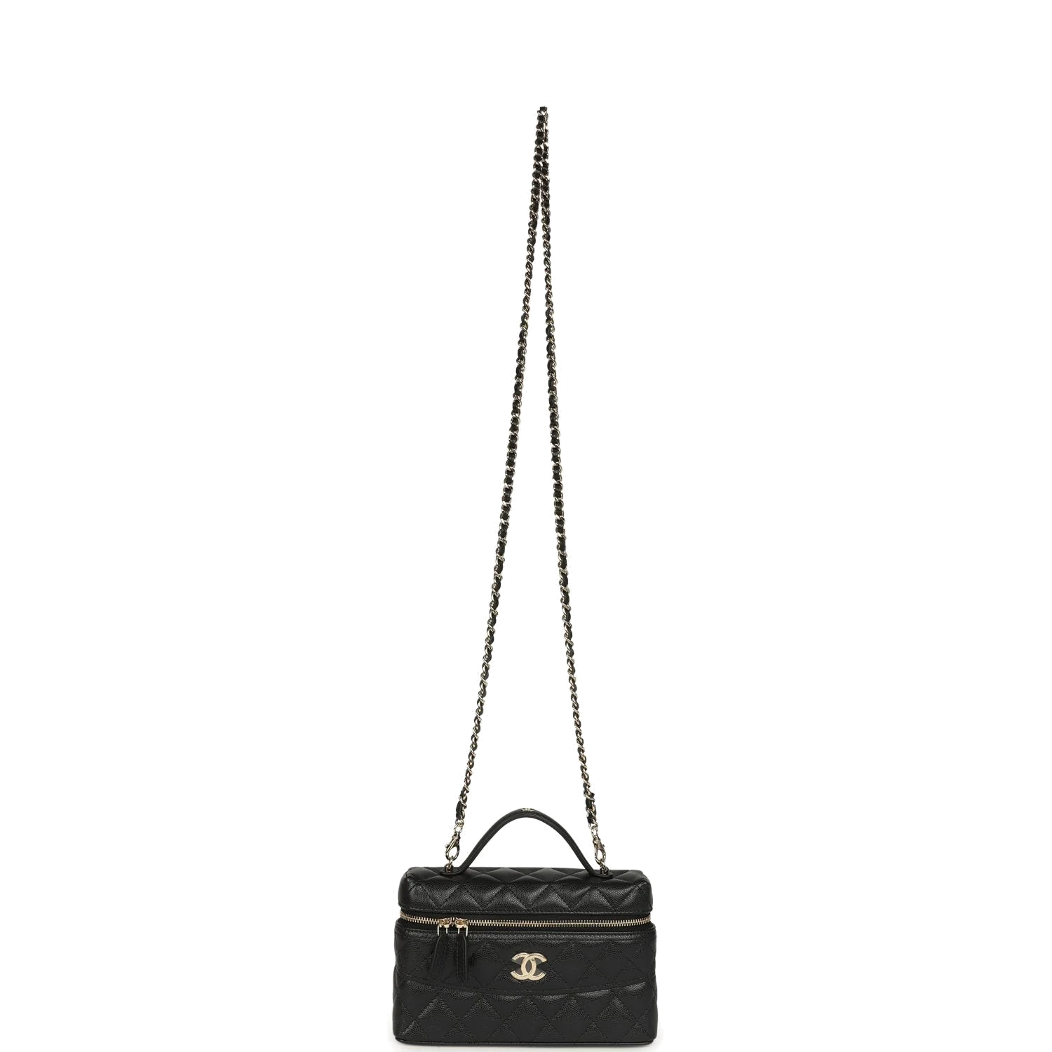 Chanel Top Handle Long Vanity Case with Chain Black Shiny Caviar — фото 8