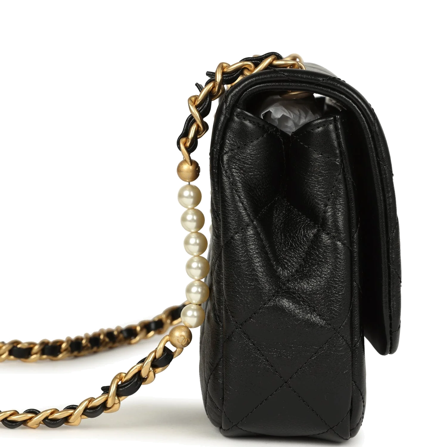 Chanel Small Pearl Flap Bag Black Shiny Calfskin — фото 4