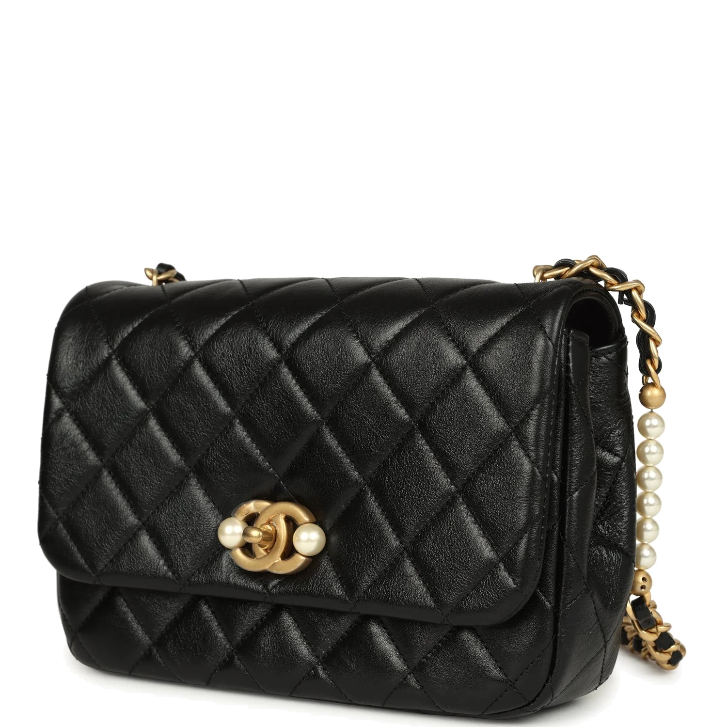 Chanel Small Pearl Flap Bag Black Shiny Calfskin — фото 6