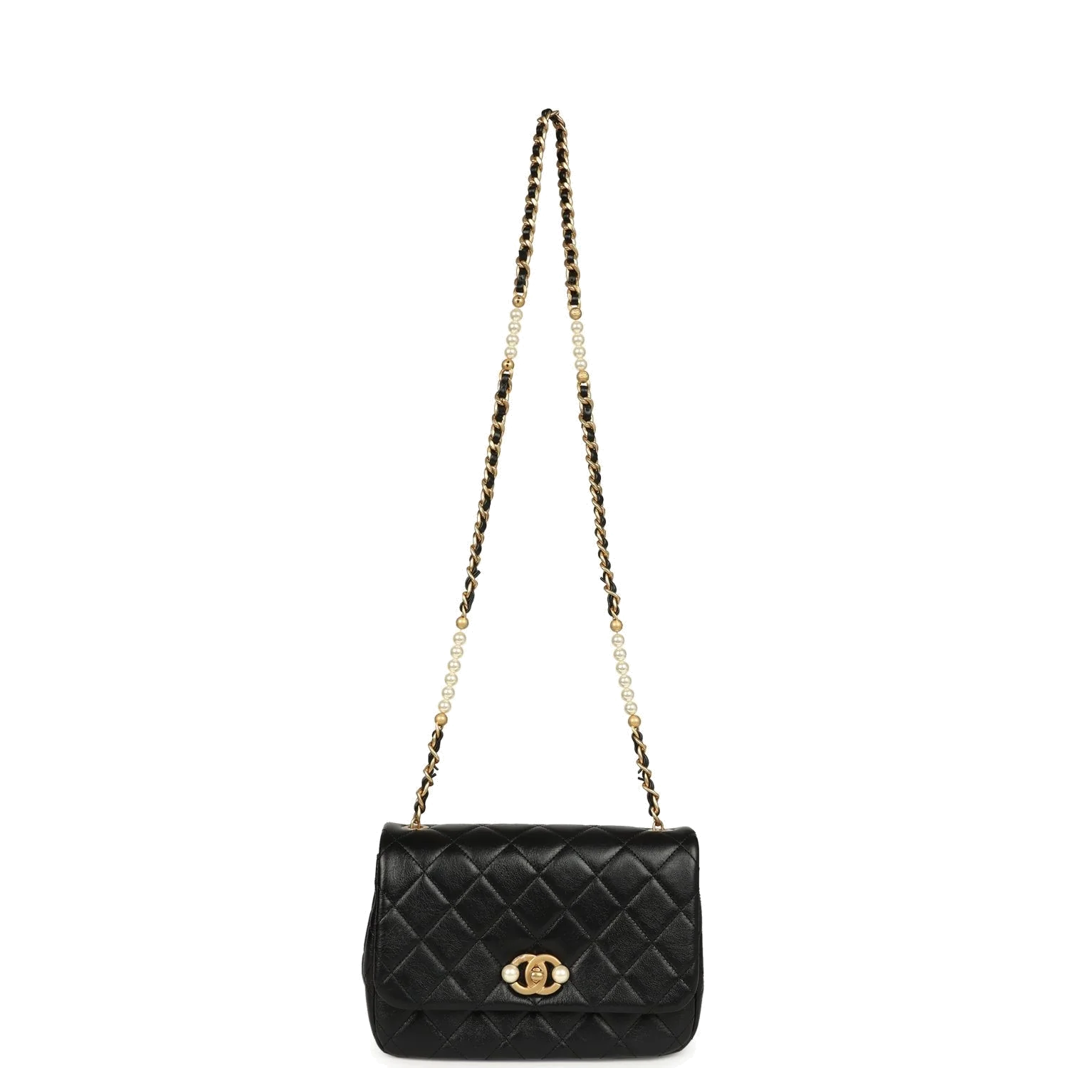 Chanel Small Pearl Flap Bag Black Shiny Calfskin — фото 8