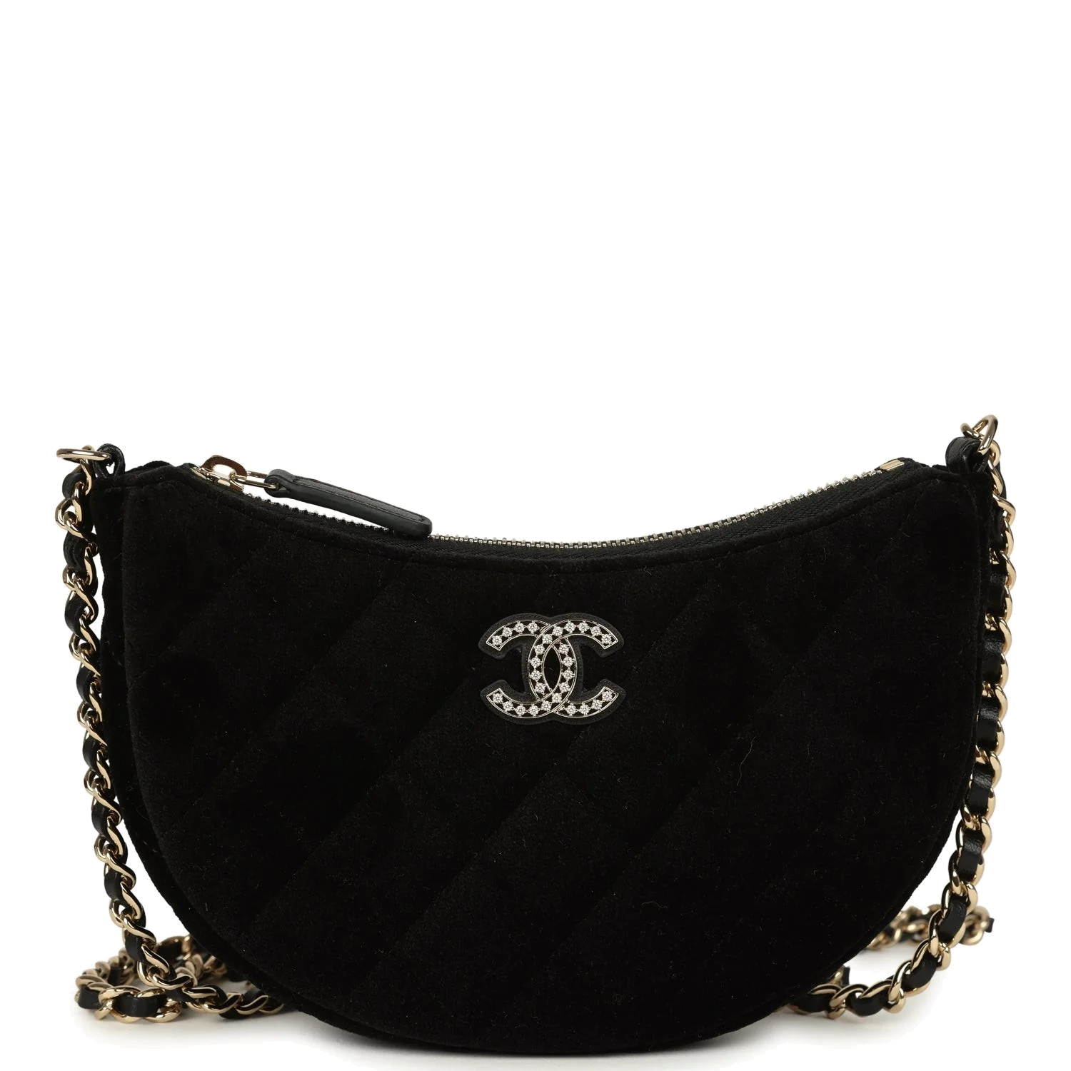 Chanel Crystal CC Hobo Bag with Chain Black Velvet — фото 2