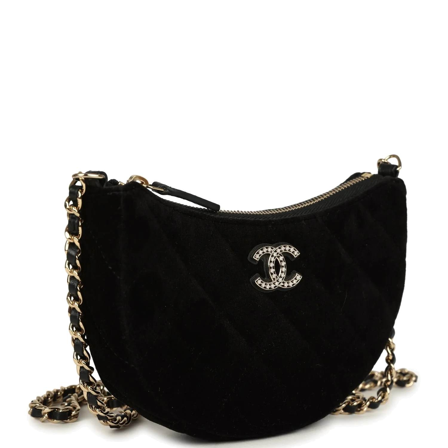 Chanel Crystal CC Hobo Bag with Chain Black Velvet — фото 3