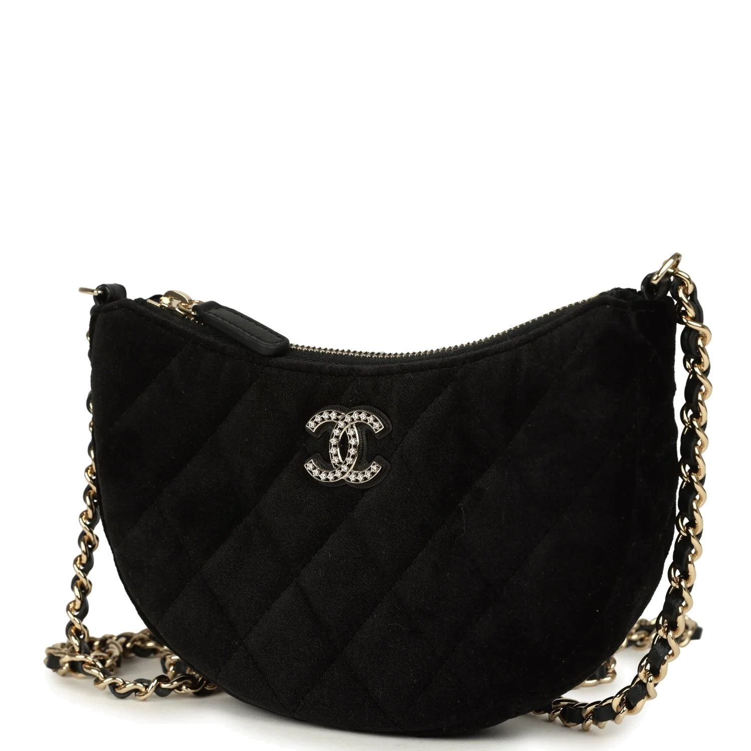 Chanel Crystal CC Hobo Bag with Chain Black Velvet — фото 6