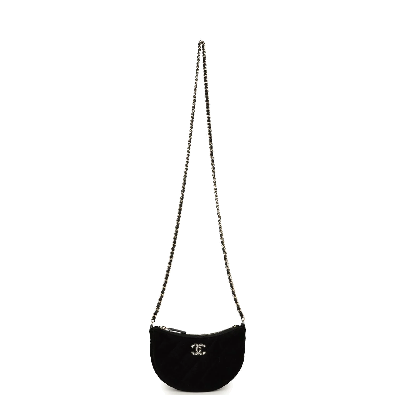 Chanel Crystal CC Hobo Bag with Chain Black Velvet — фото 8
