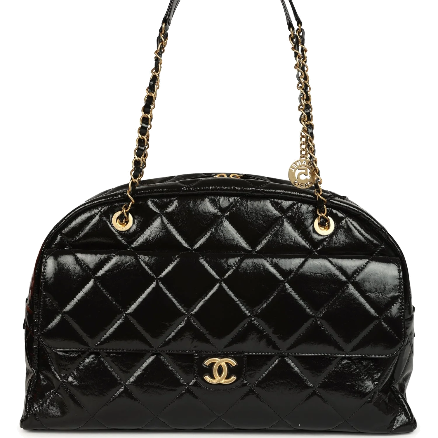 Chanel Maxi Bowling Bag Black Shiny Crumpled Calfskin — фото 2