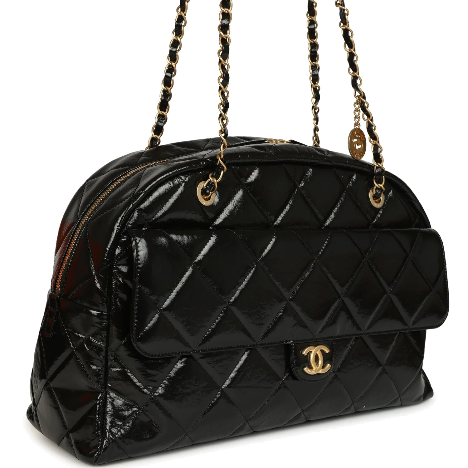 Chanel Maxi Bowling Bag Black Shiny Crumpled Calfskin — фото 3