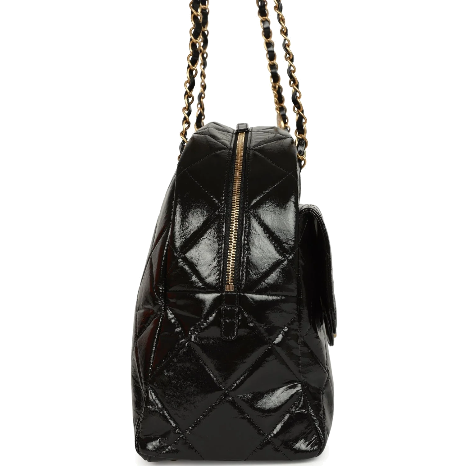 Chanel Maxi Bowling Bag Black Shiny Crumpled Calfskin — фото 4