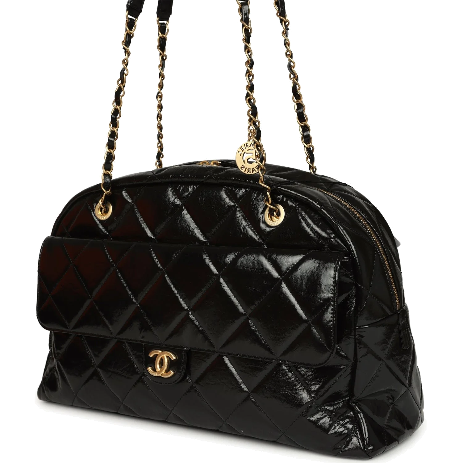 Chanel Maxi Bowling Bag Black Shiny Crumpled Calfskin — фото 6