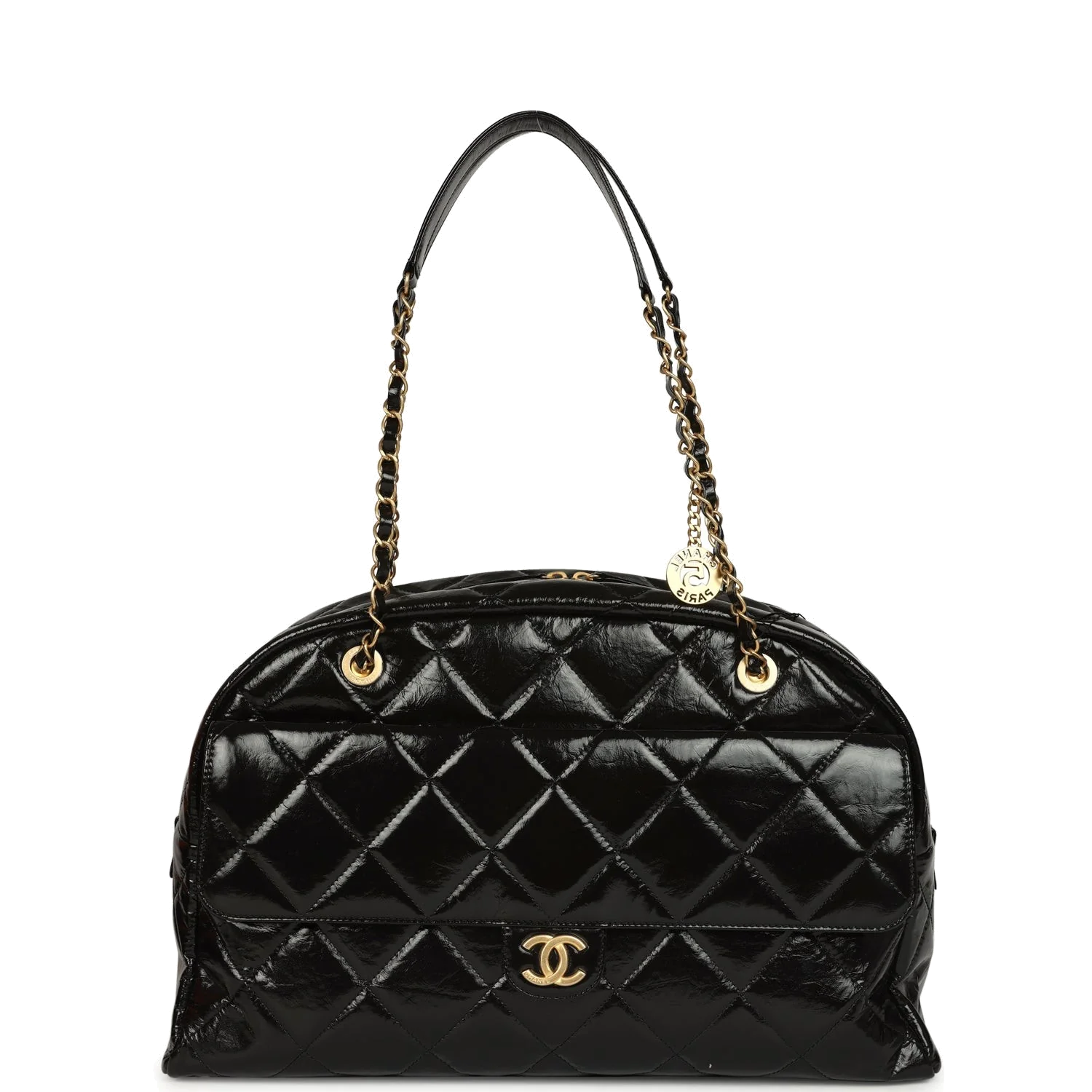 Chanel Maxi Bowling Bag Black Shiny Crumpled Calfskin — фото 7