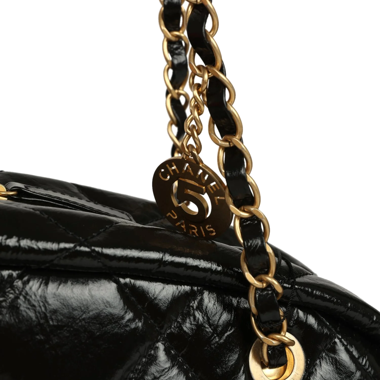 Chanel Maxi Bowling Bag Black Shiny Crumpled Calfskin — фото 8