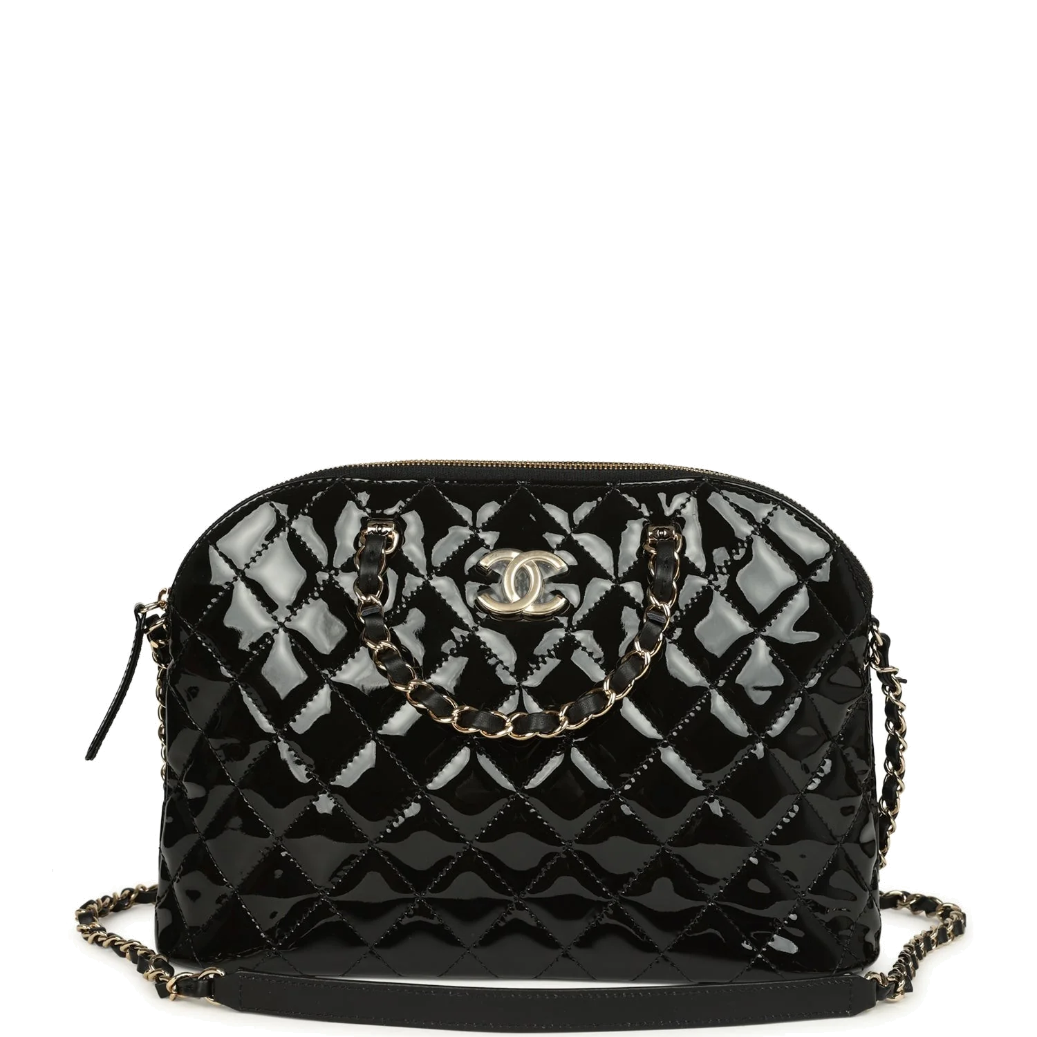 Chanel Top Handle Shopping Bag Black Patent Leather