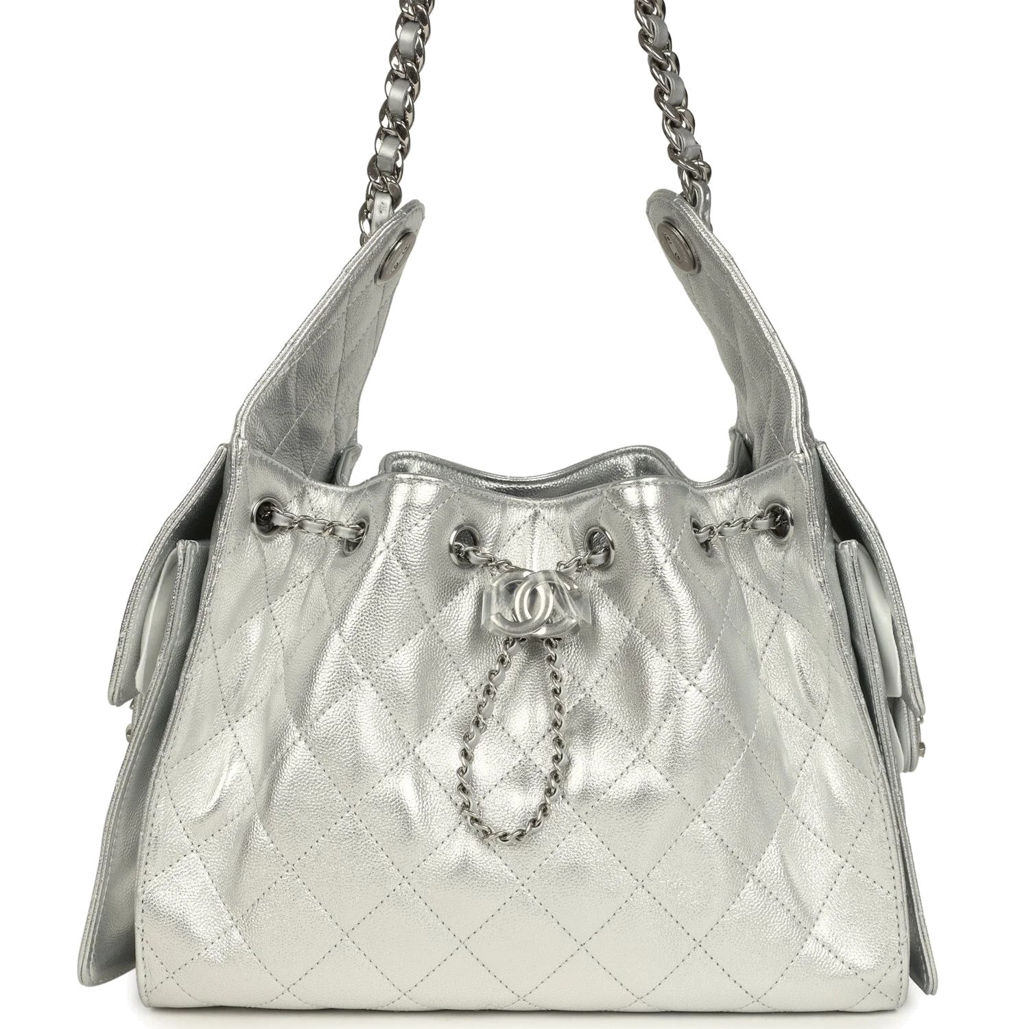 Chanel Small 25 Hobo Bag Metallic Silver Caviar — фото 2