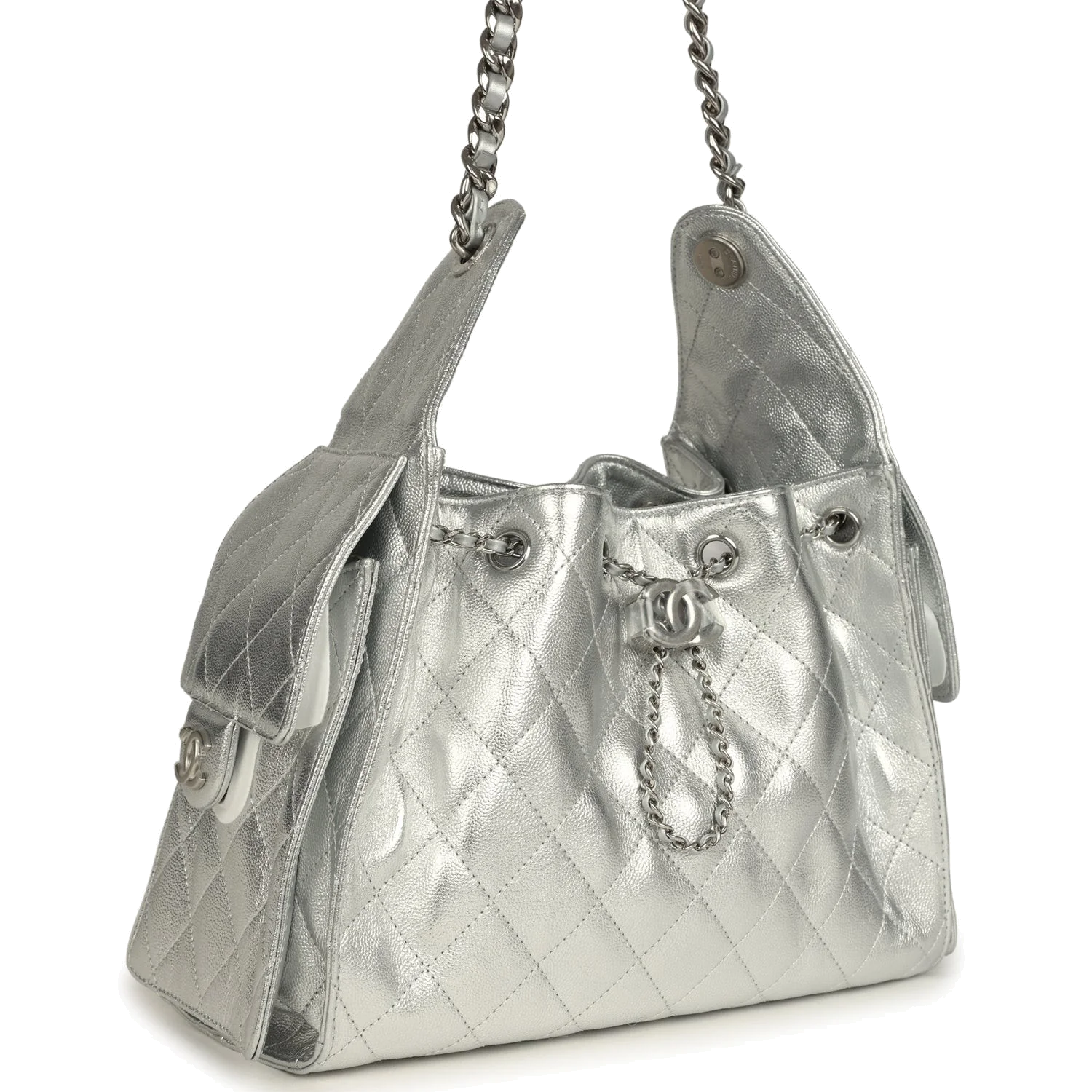 Chanel Small 25 Hobo Bag Metallic Silver Caviar — фото 3