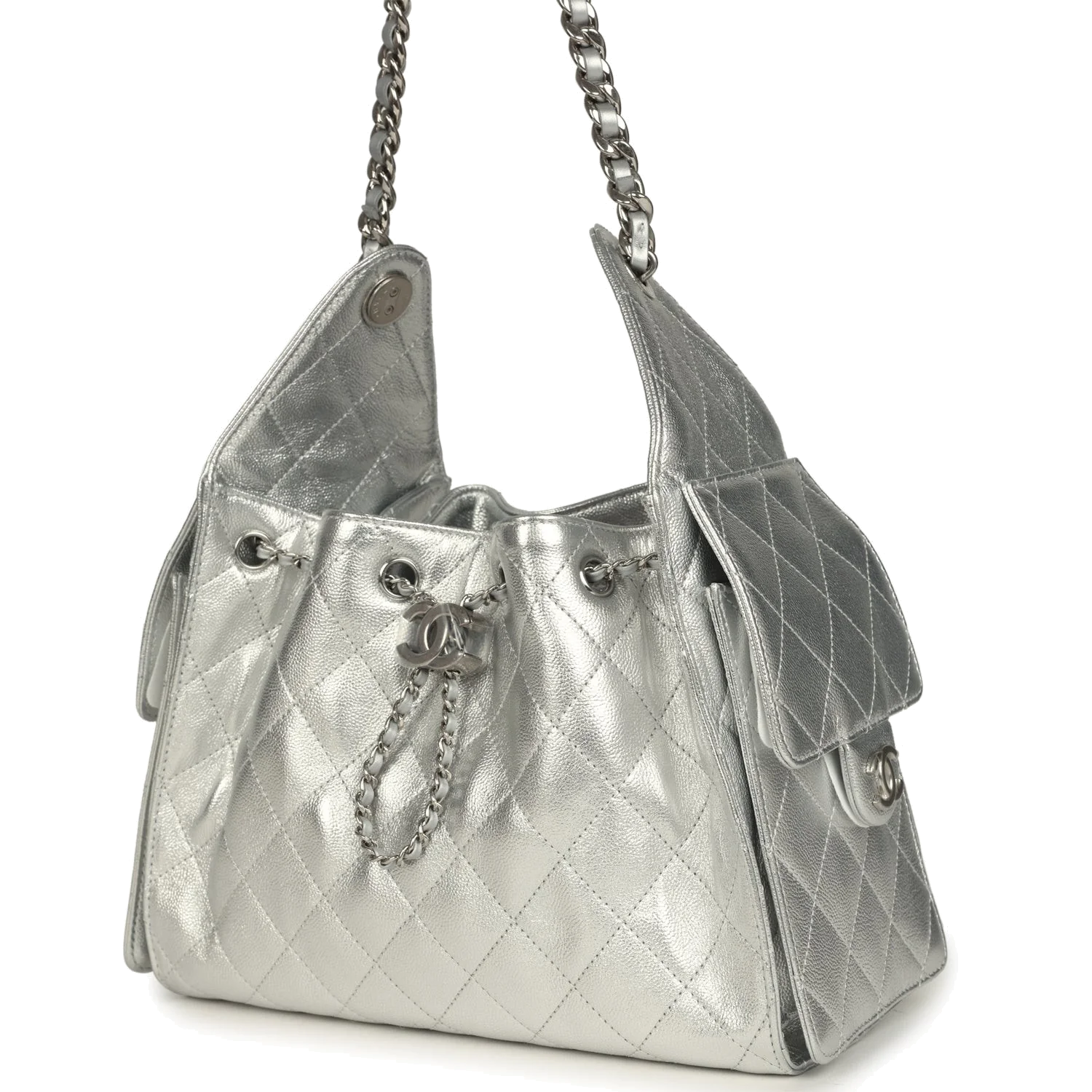 Chanel Small 25 Hobo Bag Metallic Silver Caviar — фото 6