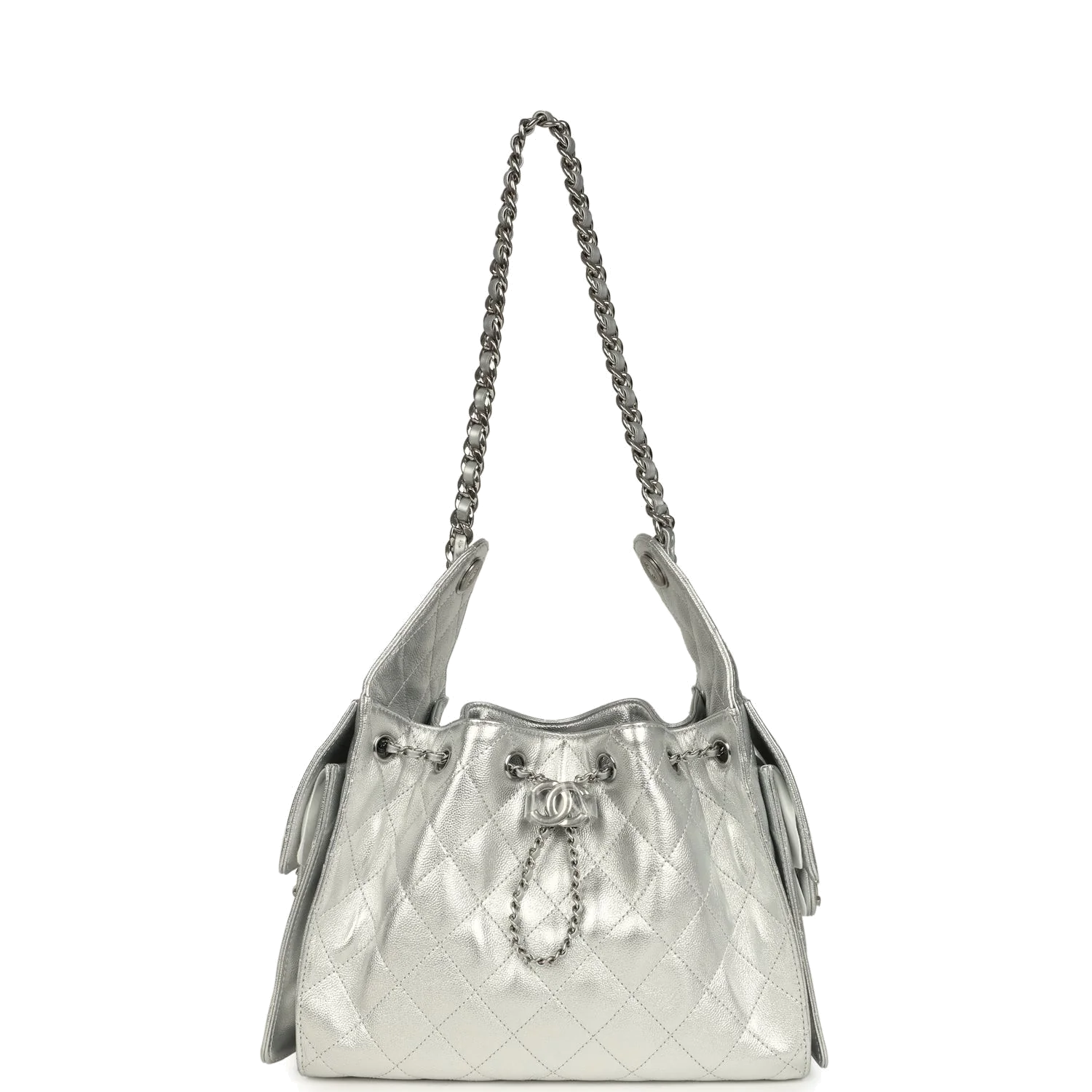 Chanel Small 25 Hobo Bag Metallic Silver Caviar — фото 8