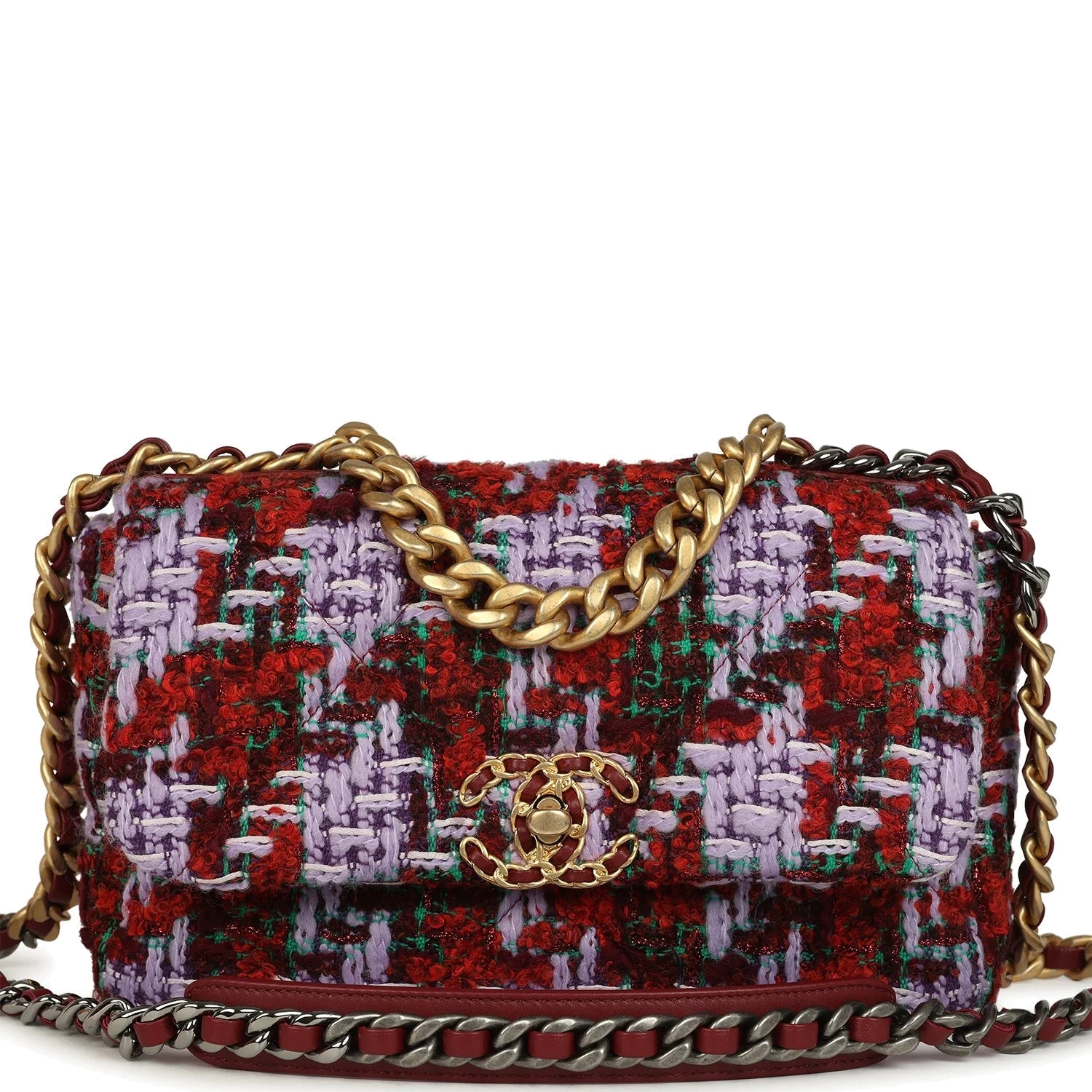 Chanel Medium 19 Flap Bag Burgundy, Purple, Red Tweed — фото 2