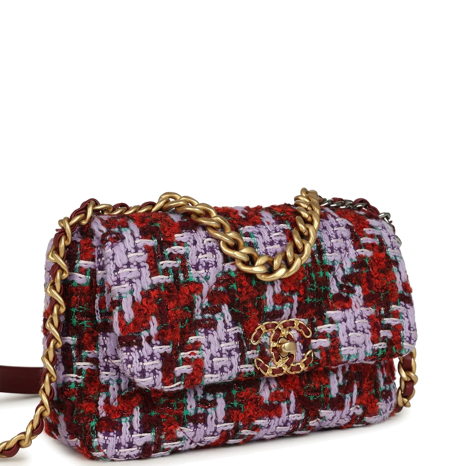Chanel Medium 19 Flap Bag Burgundy, Purple, Red Tweed — фото 3