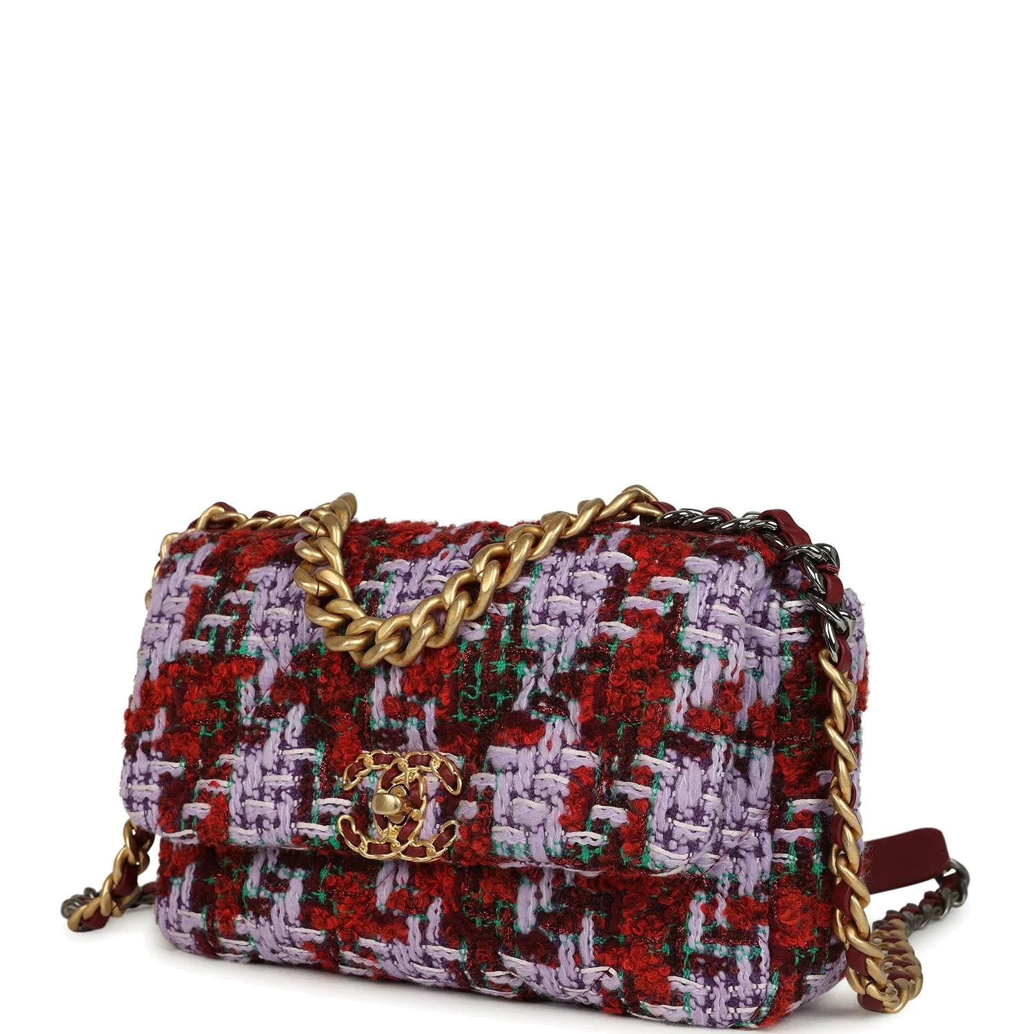Chanel Medium 19 Flap Bag Burgundy, Purple, Red Tweed — фото 6