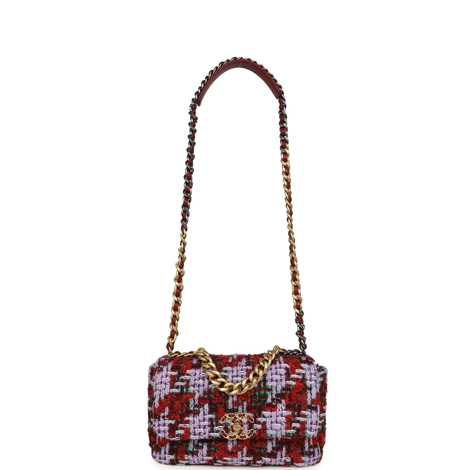 Chanel Medium 19 Flap Bag Burgundy, Purple, Red Tweed — фото 8