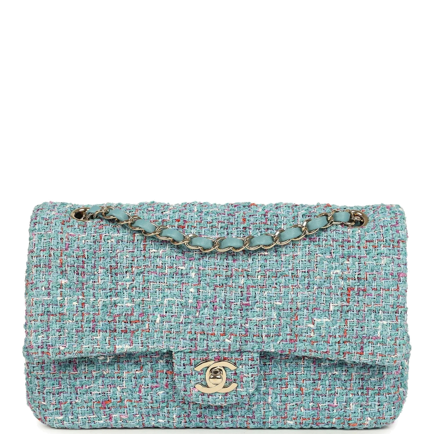 Chanel Medium Classic Double Flap Bag Blue Multi Tweed — фото 2