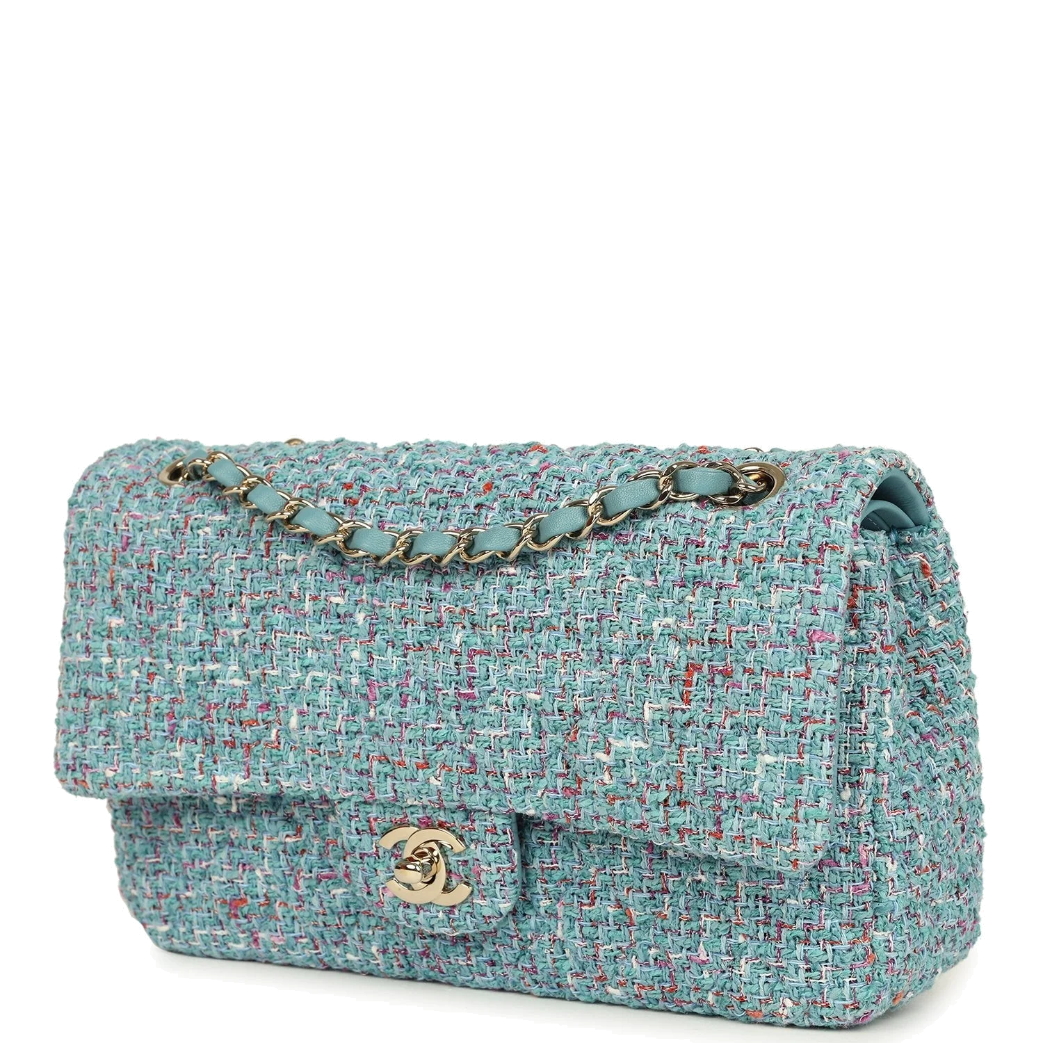 Chanel Medium Classic Double Flap Bag Blue Multi Tweed — фото 6