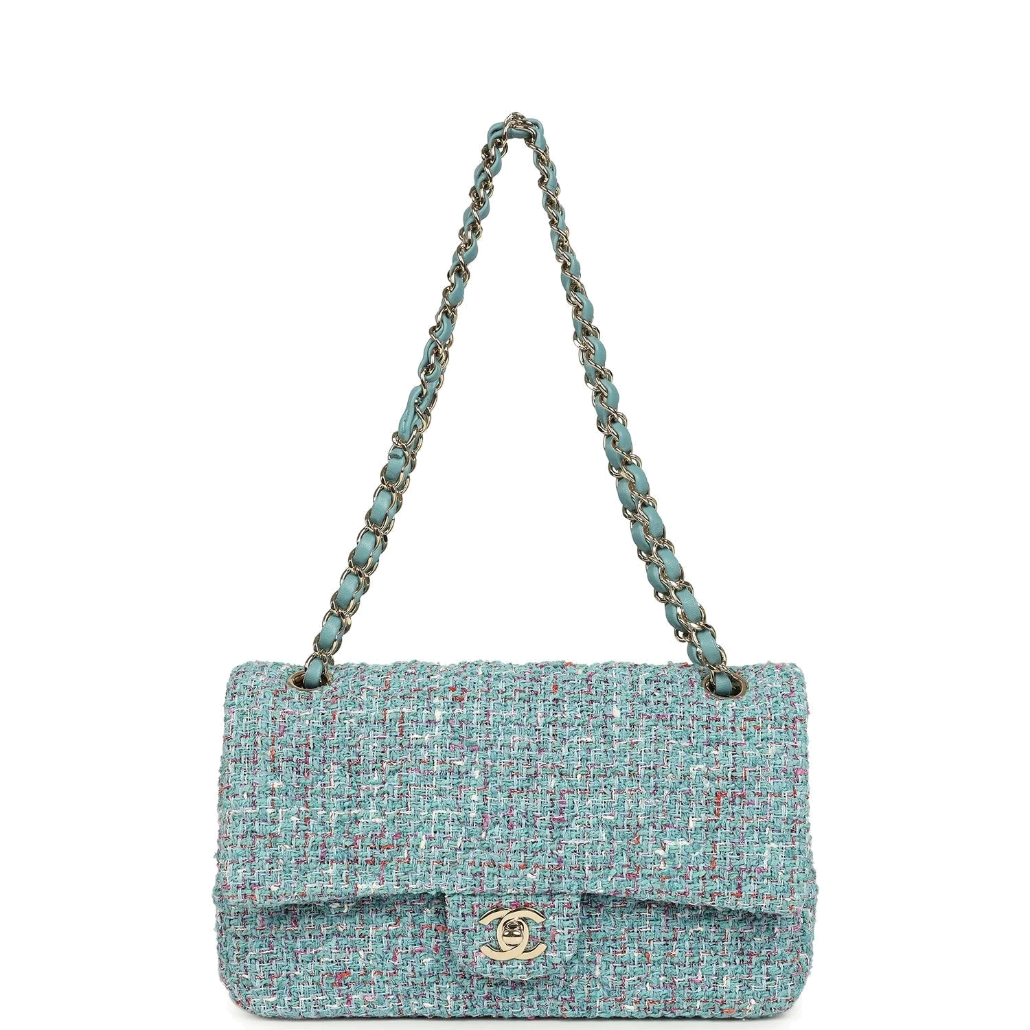 Chanel Medium Classic Double Flap Bag Blue Multi Tweed — фото 8