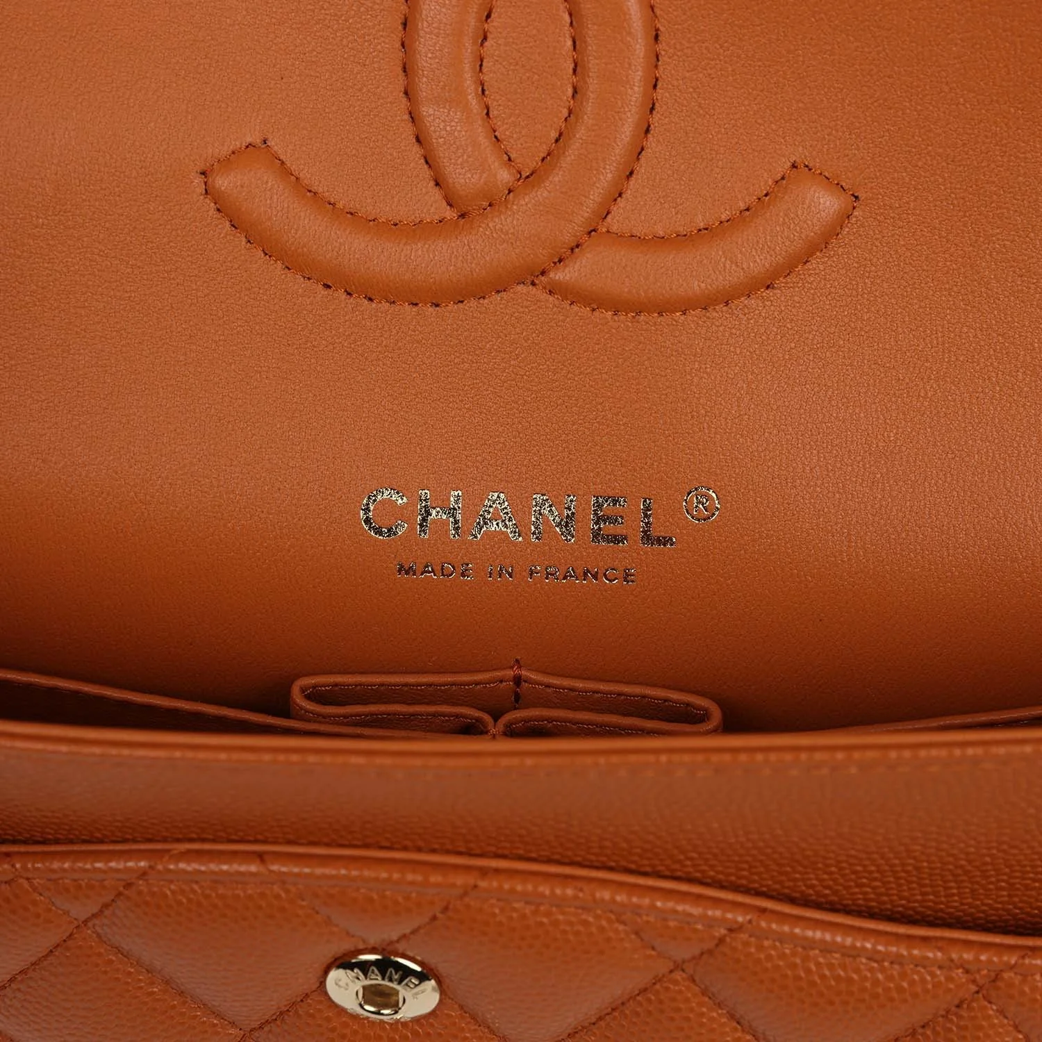 Chanel Medium Classic Double Flap Bag Caramel Shiny Caviar — фото 8